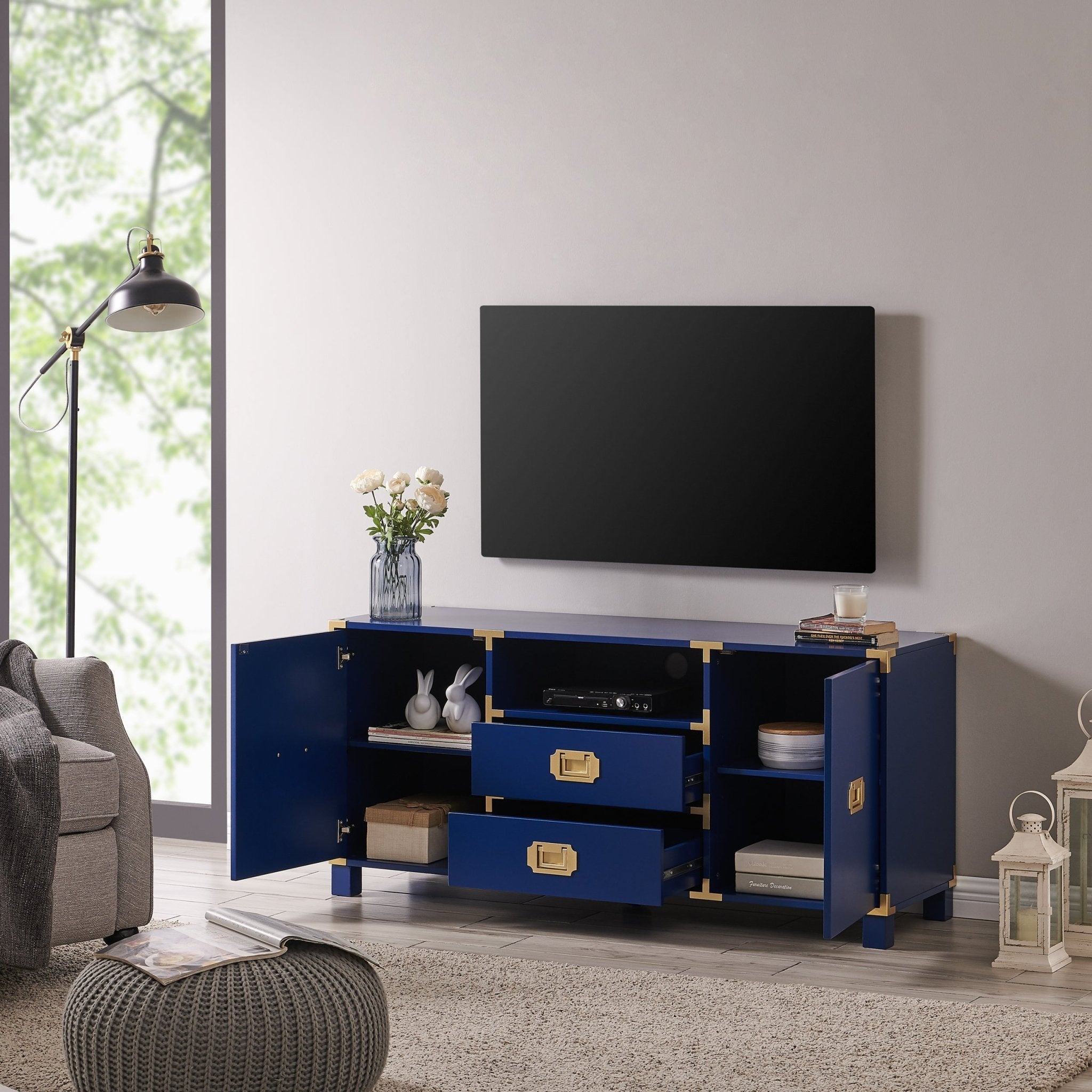 Campaign Entertainment Center Console - Navy - Tuesday Morning - Entertainment Centers & TV Stands