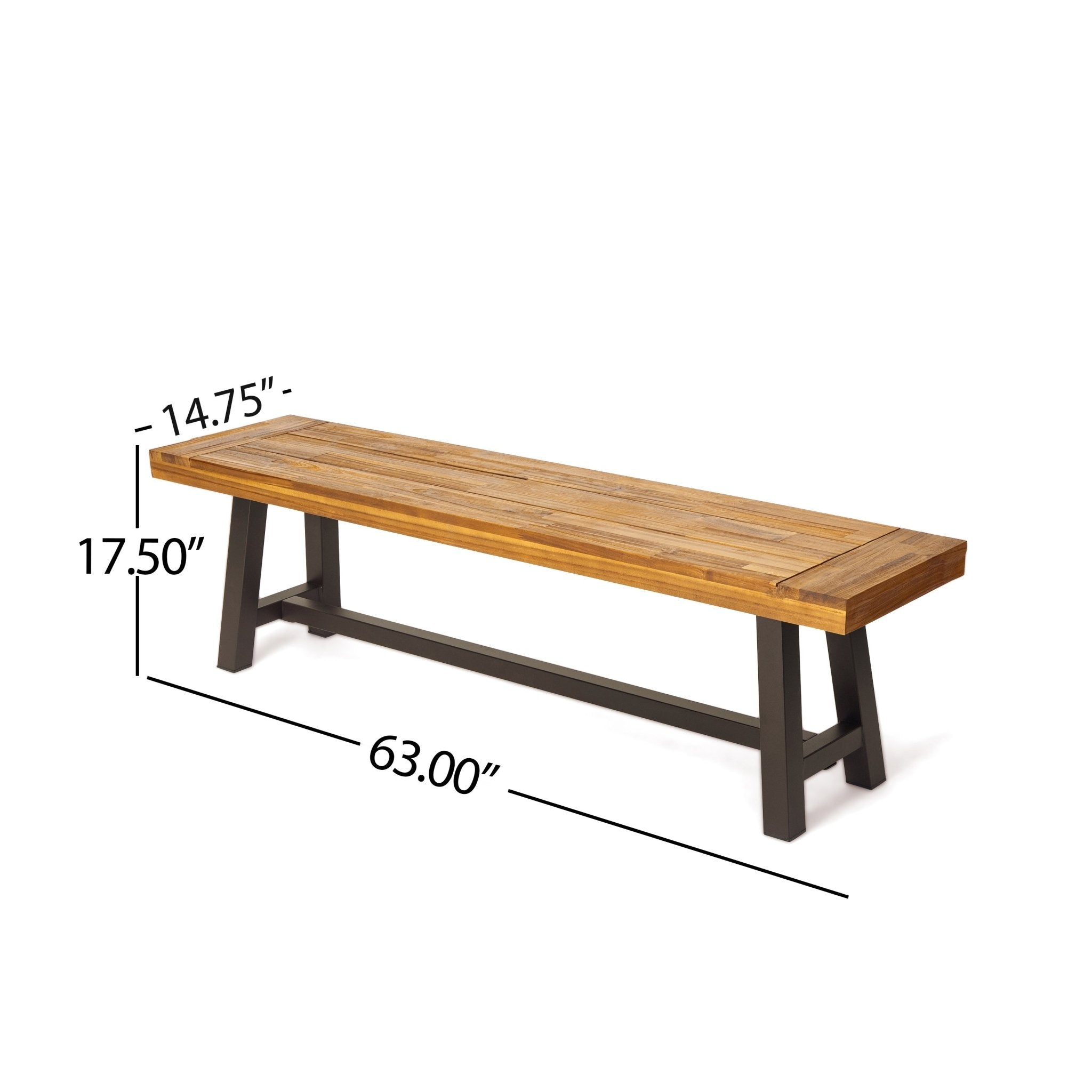 Carlisle Outdoor Acacia Wood and Rustic Metal Bench, Sandblast Finish / Rustic Metal 14. 75 x 63 x 17. 50 inches - Tuesday Morning - Outdoor Benches