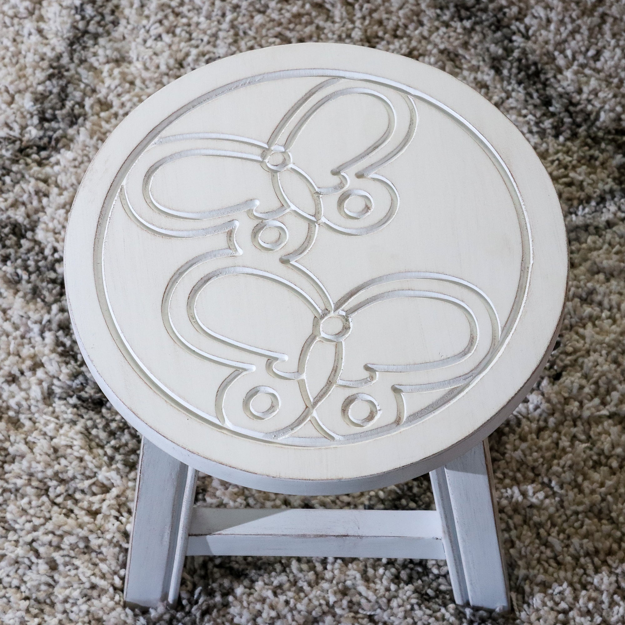 Carved Wooden Step Stool, Butterflies, Antique White - Tuesday Morning - Table & Bar Stools