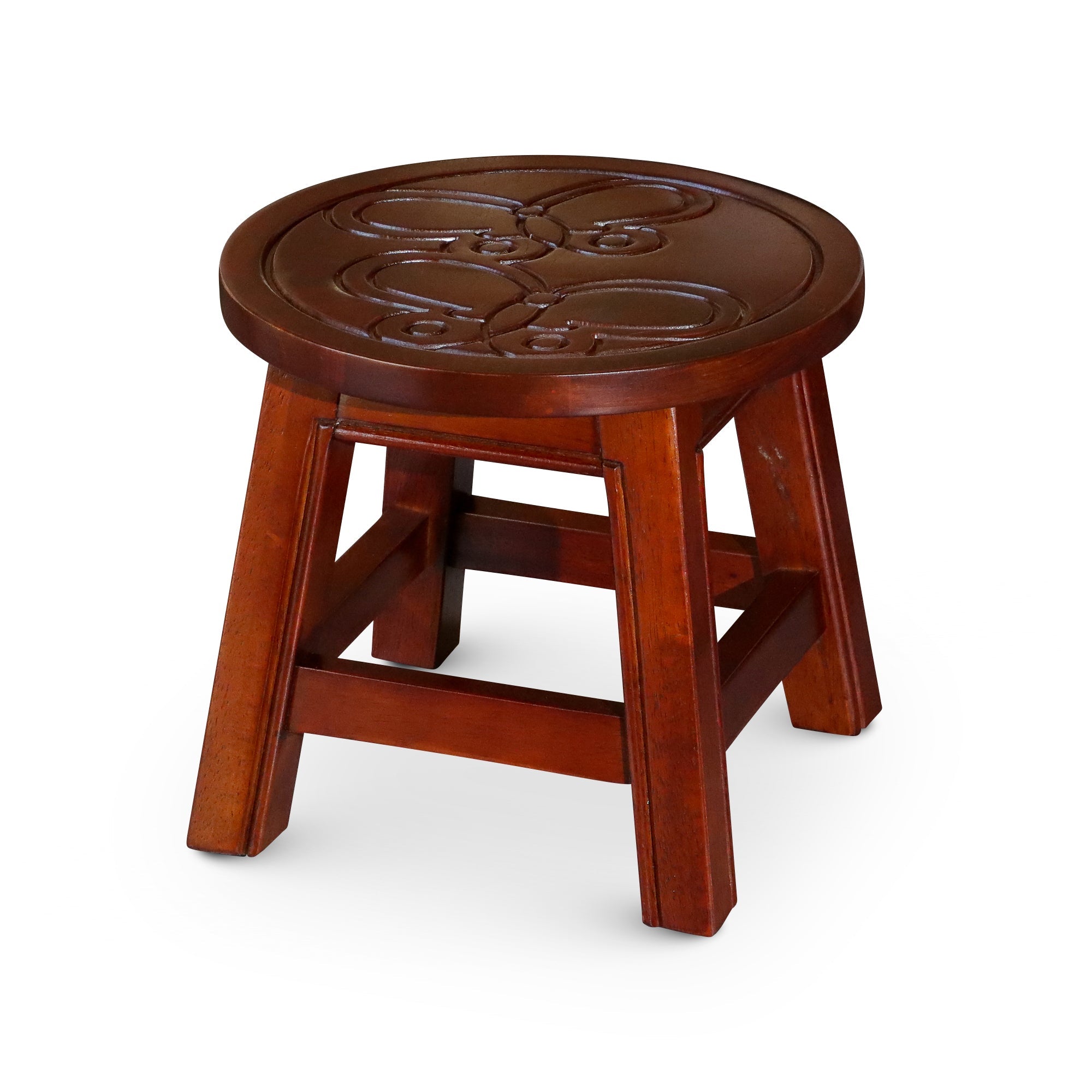 Carved Wooden Step Stool, Butterflies, Cherry - Tuesday Morning - Table & Bar Stools