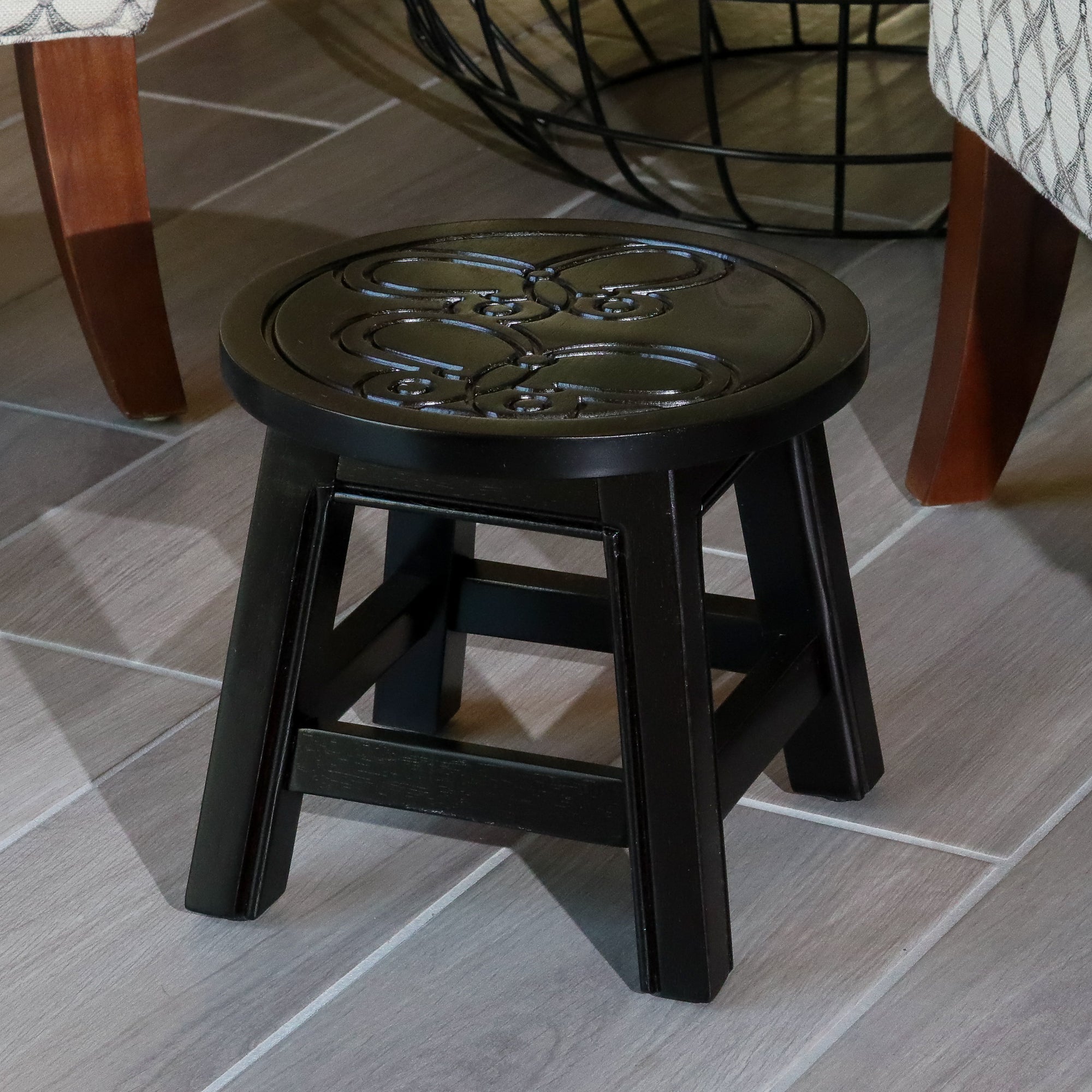 Carved Wooden Step Stool, Butterflies, Espresso - Tuesday Morning - Table & Bar Stools