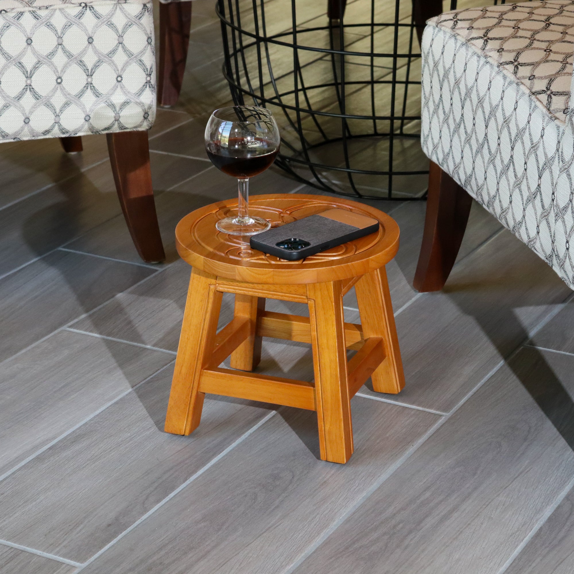 Carved Wooden Step Stool, Butterflies, Natural - Tuesday Morning - Table & Bar Stools