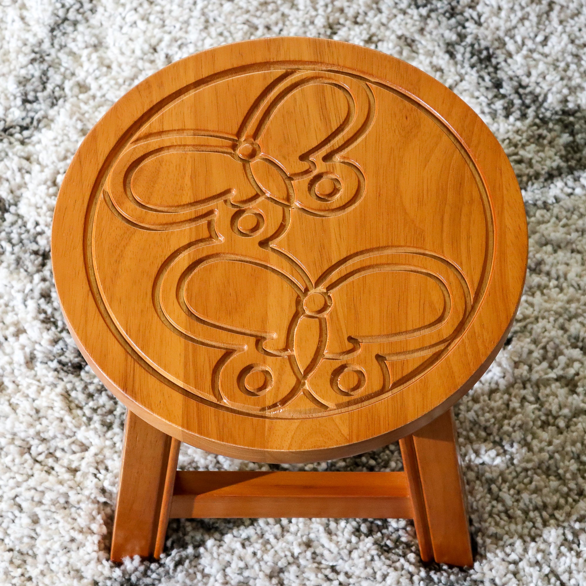 Carved Wooden Step Stool, Butterflies, Natural - Tuesday Morning - Table & Bar Stools