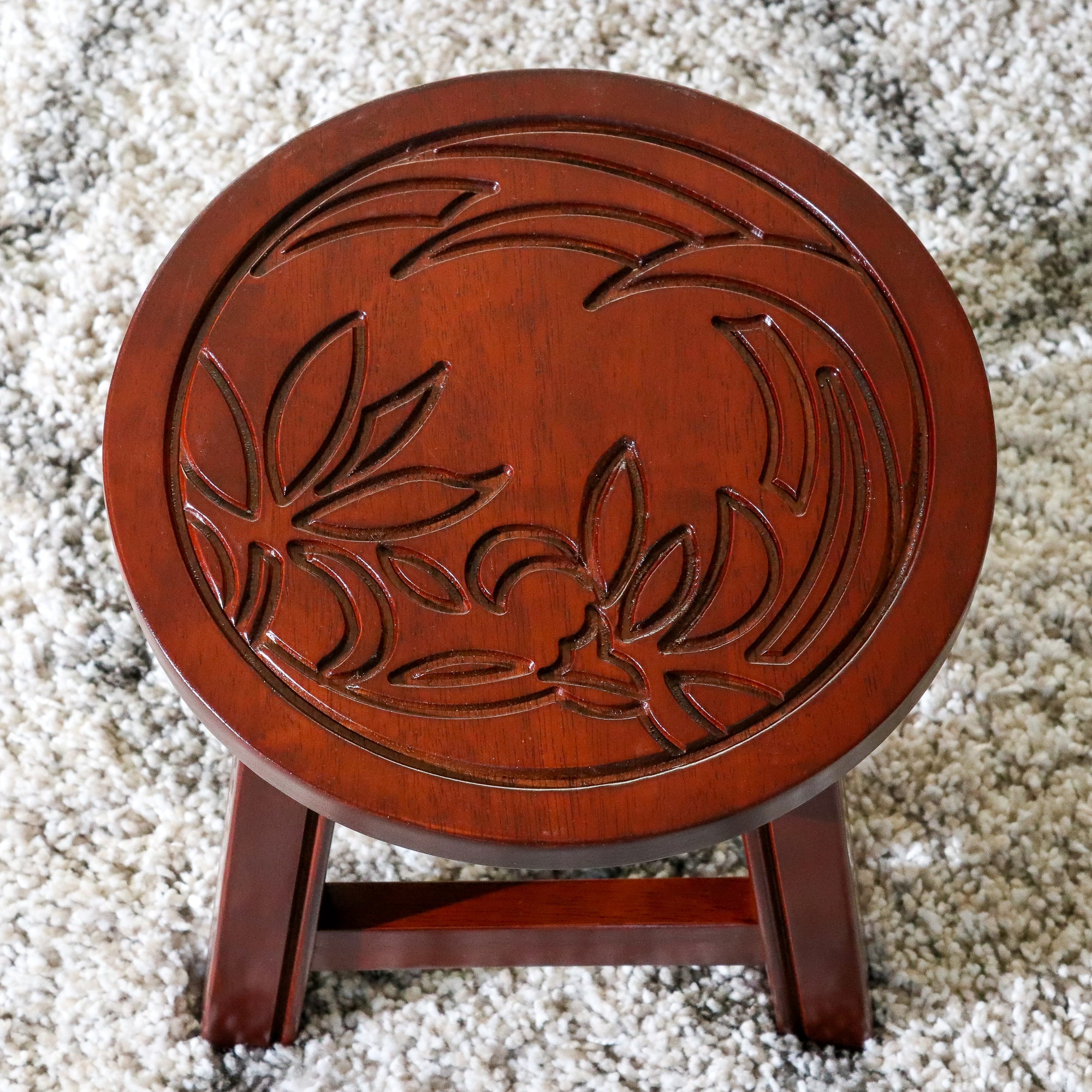 Carved Wooden Step Stool, Floral, Cherry - Tuesday Morning - Table & Bar Stools