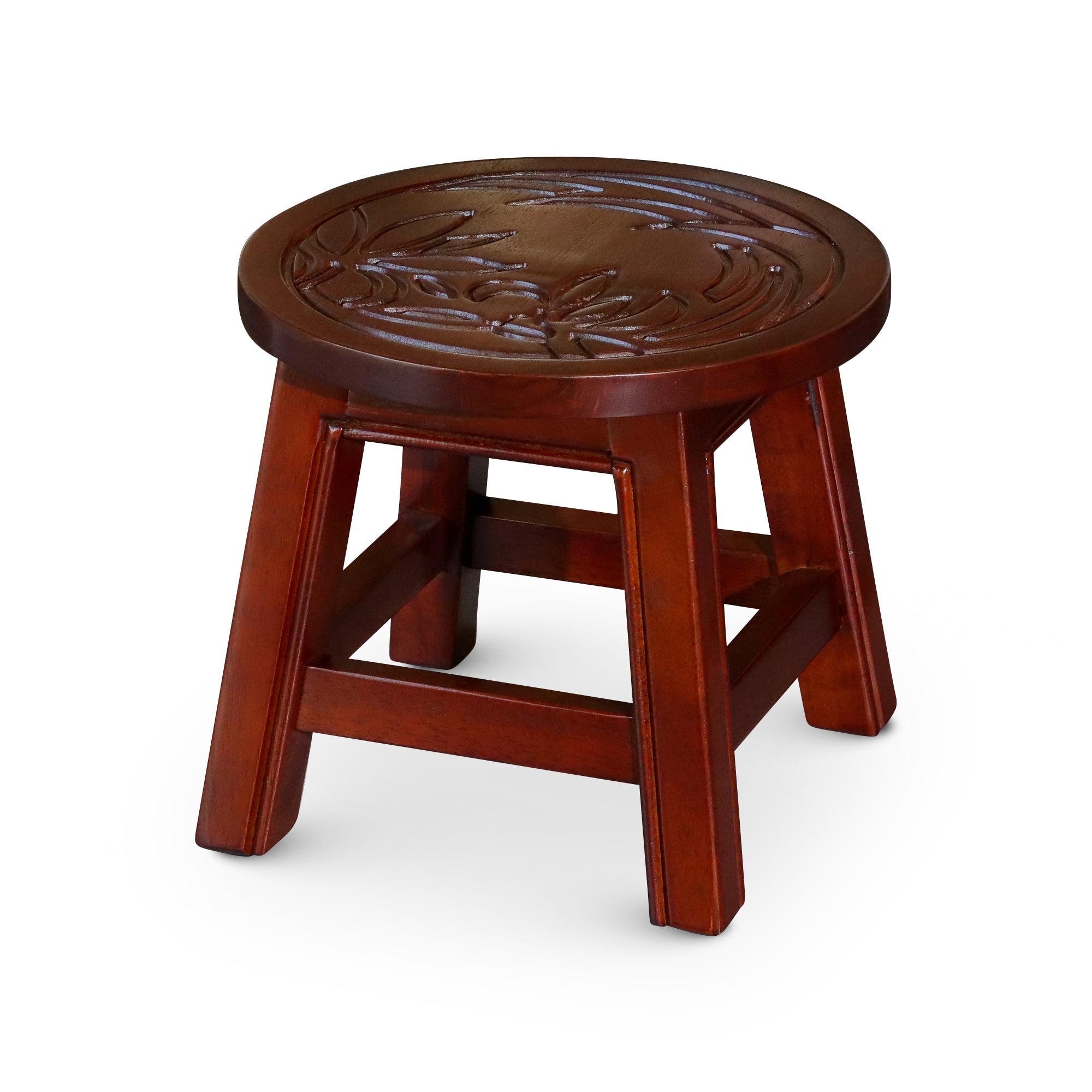 Carved Wooden Step Stool, Floral, Cherry - Tuesday Morning - Table & Bar Stools