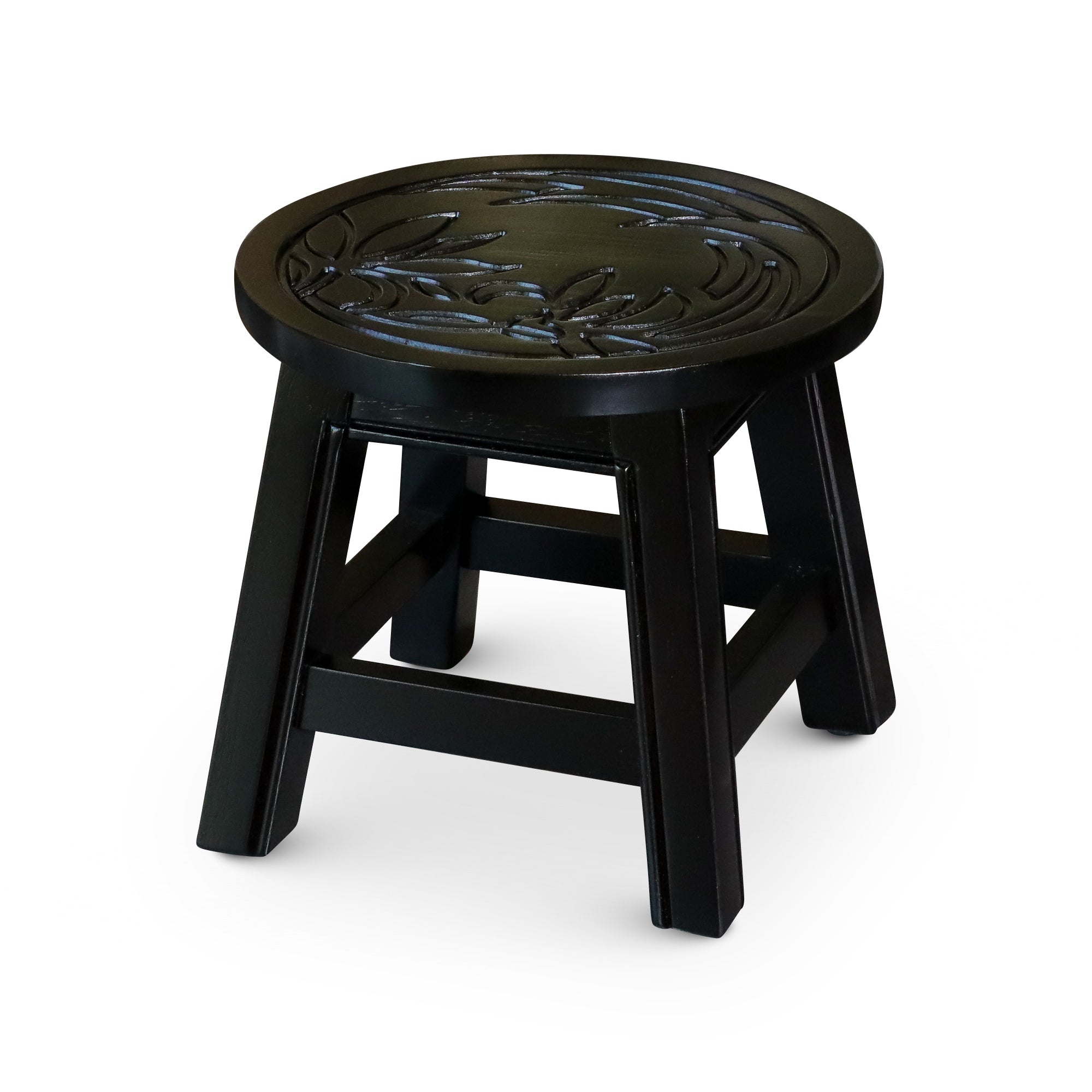 Carved Wooden Step Stool, Floral, Espresso - Tuesday Morning - Table & Bar Stools