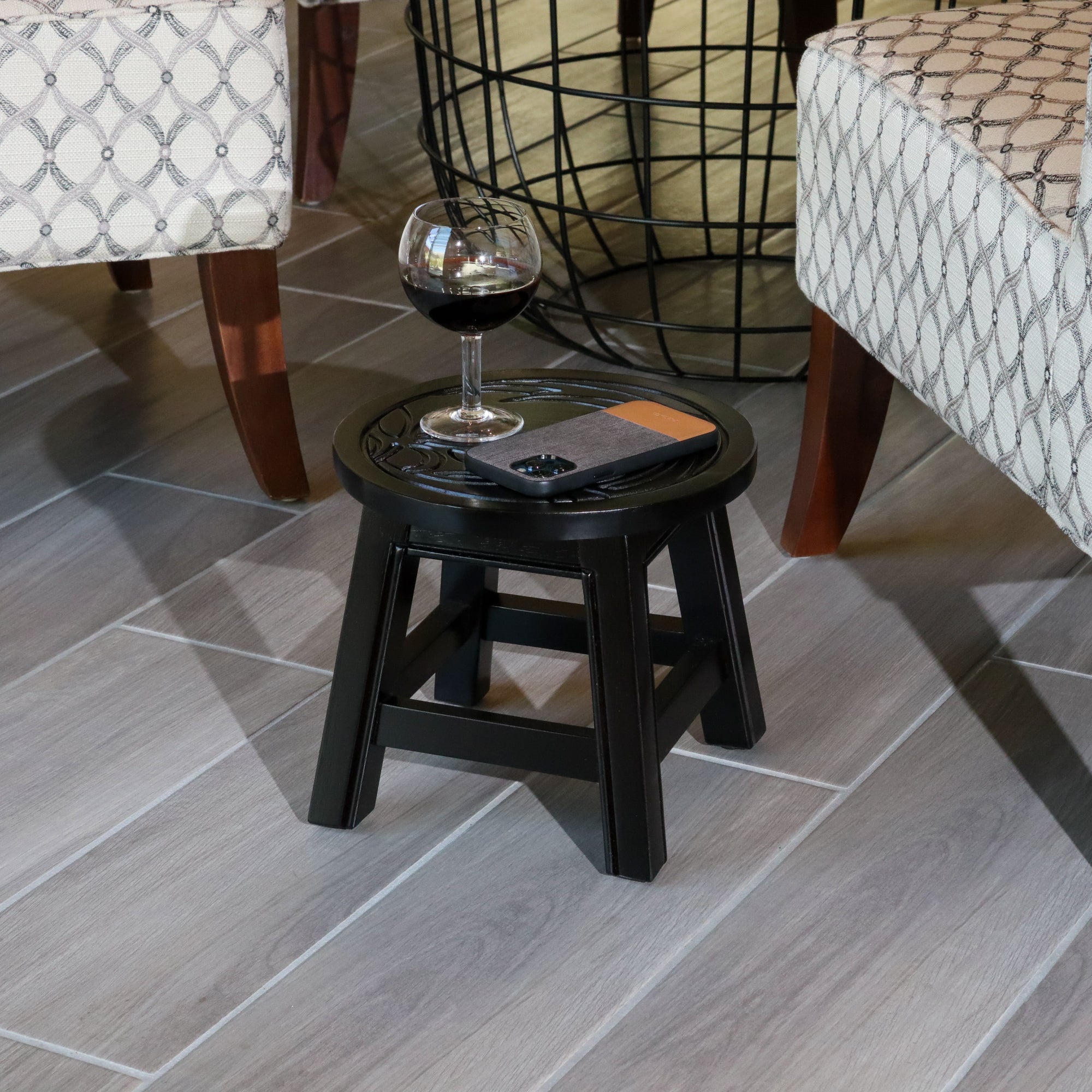 Carved Wooden Step Stool, Floral, Espresso - Tuesday Morning - Table & Bar Stools