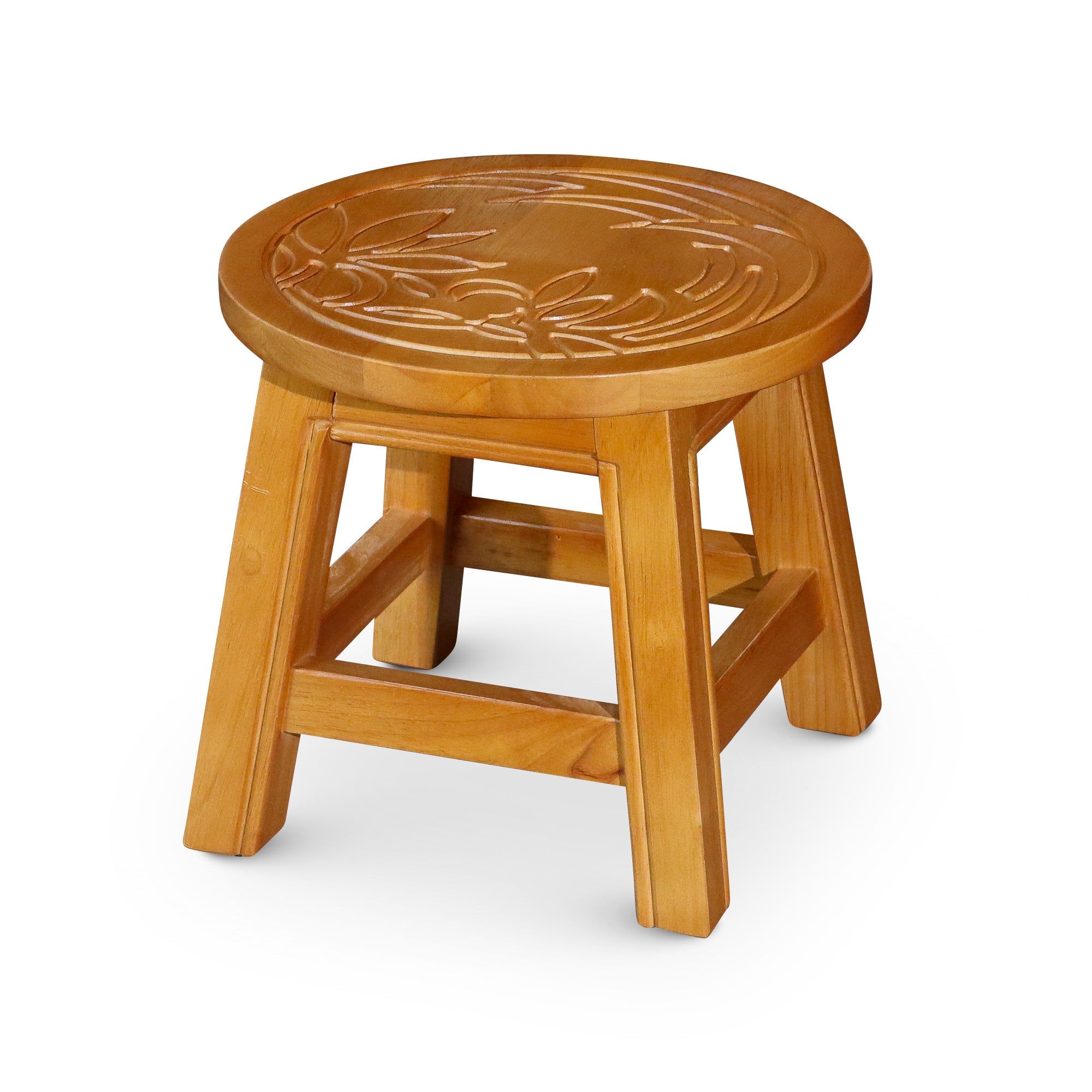 Carved Wooden Step Stool, Floral, Natural - Tuesday Morning - Table & Bar Stools