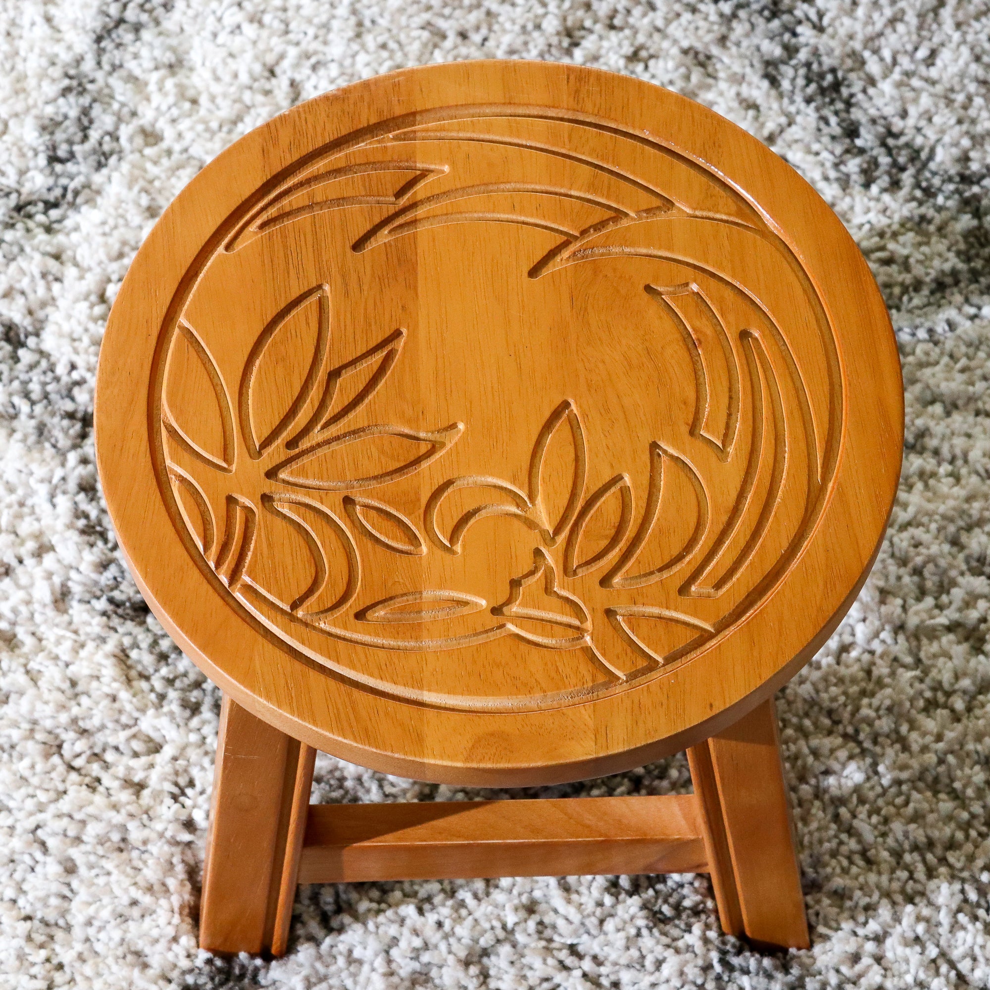 Carved Wooden Step Stool, Floral, Natural - Tuesday Morning - Table & Bar Stools