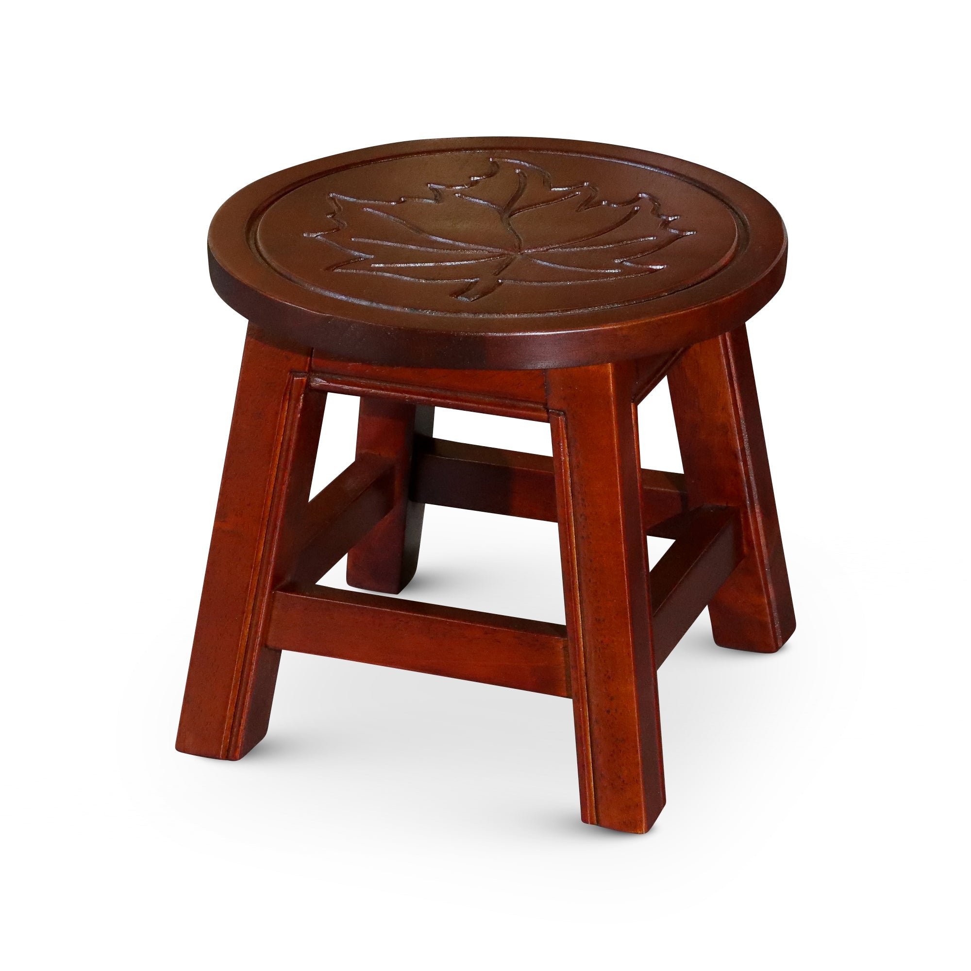 Carved Wooden Step Stool, Maple Leaf, Cherry - Tuesday Morning - Table & Bar Stools