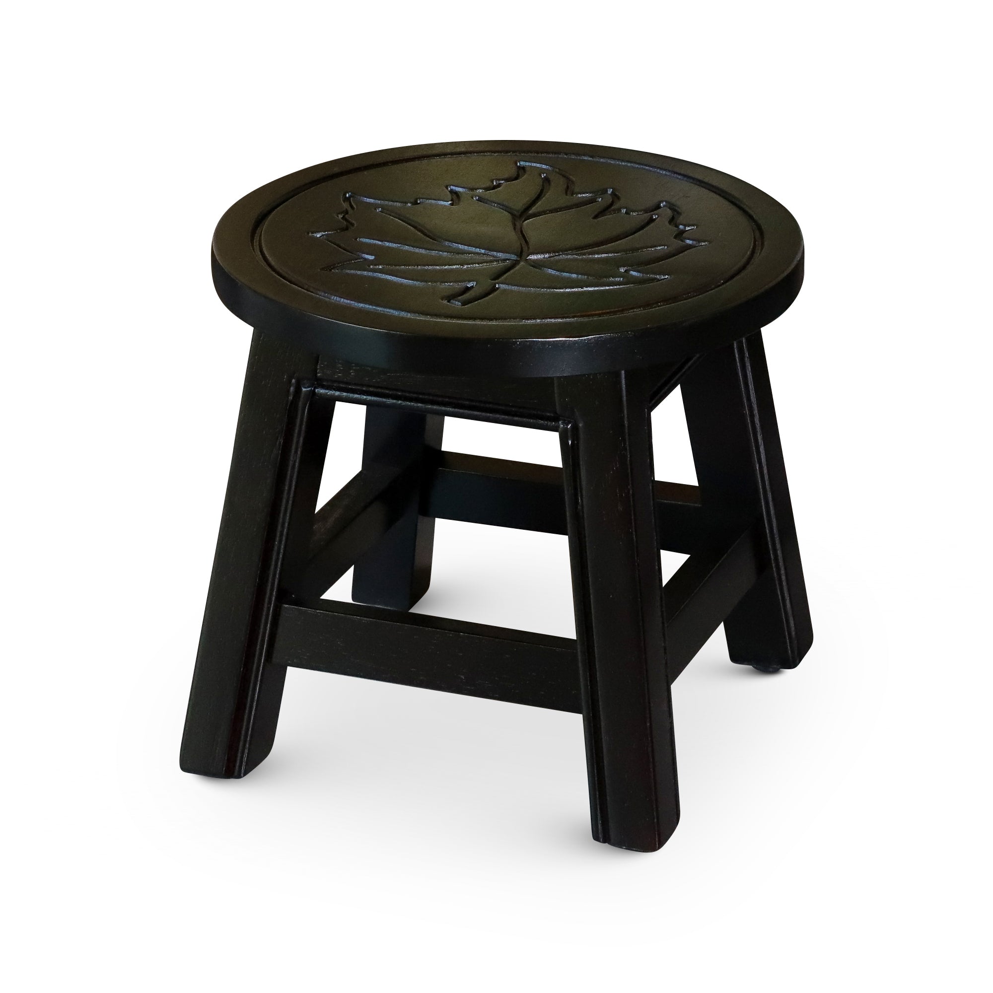 Carved Wooden Step Stool, Maple Leaf, Espresso - Tuesday Morning - Table & Bar Stools