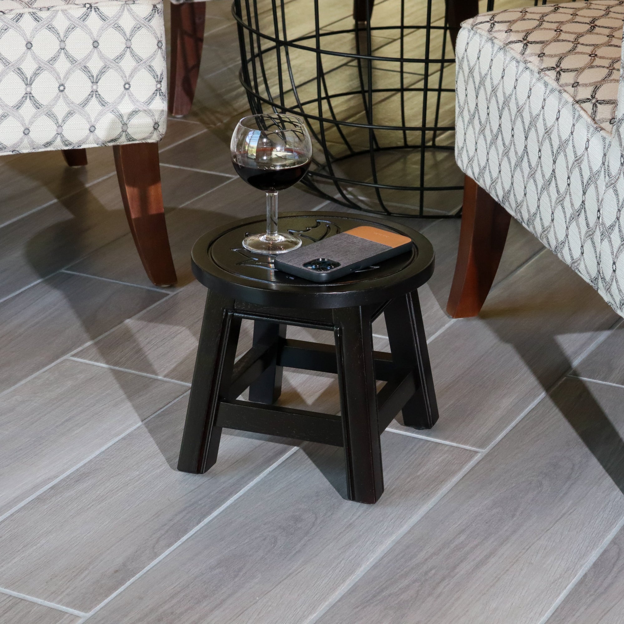 Carved Wooden Step Stool, Maple Leaf, Espresso - Tuesday Morning - Table & Bar Stools