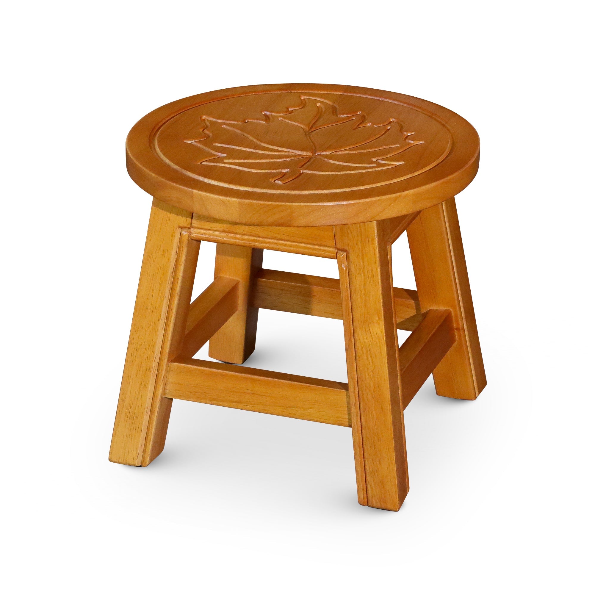 Carved Wooden Step Stool, Maple Leaf, Natural - Tuesday Morning - Table & Bar Stools