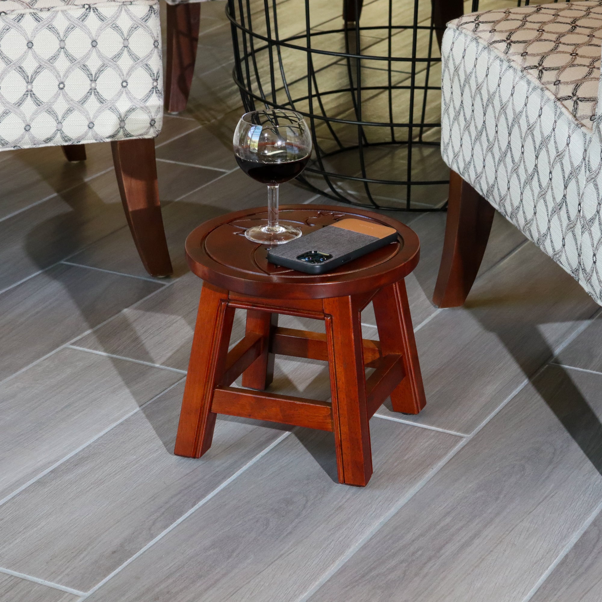 Carved Wooden Step Stool, Queen Bee, Cherry - Tuesday Morning - Table & Bar Stools