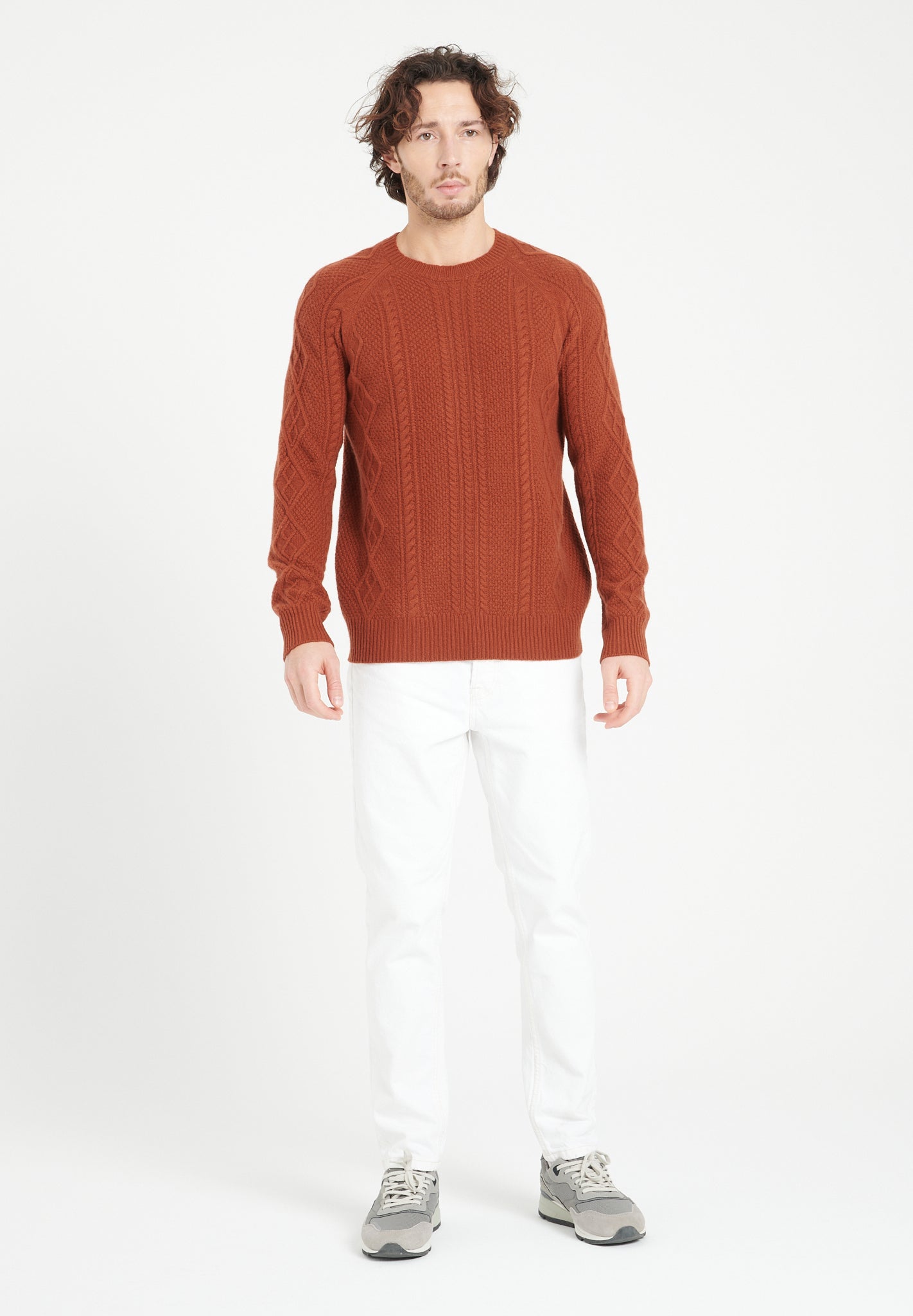 Cashmere 6 - thread - count terracotta cable - knit round - neck sweater - Tuesday Morning - Sweaters & Hoodies