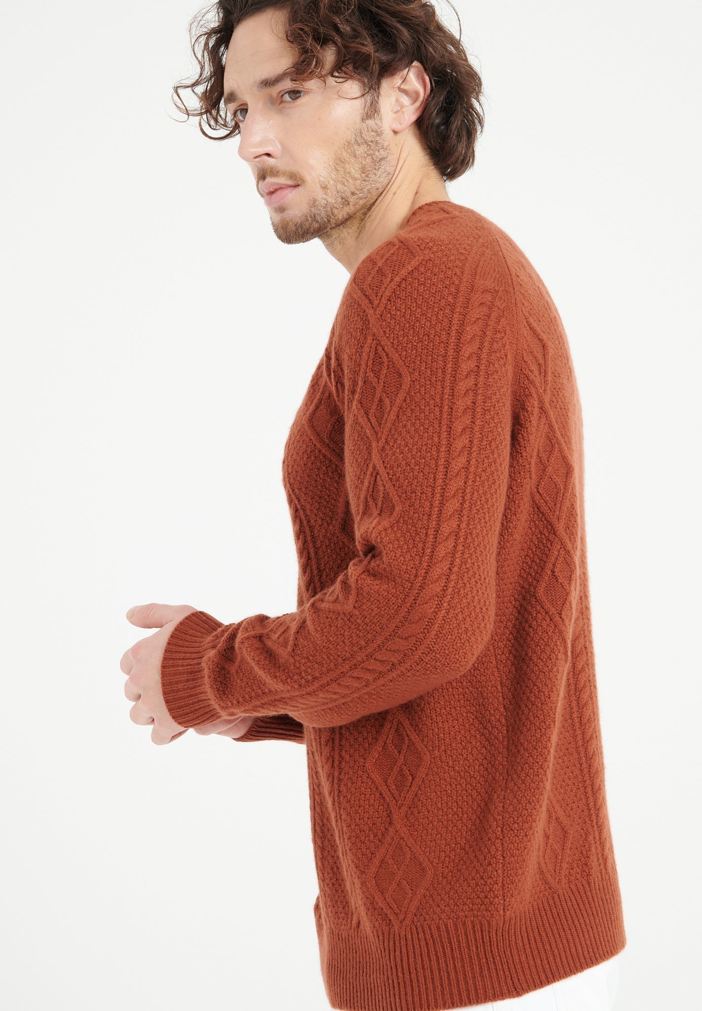 Cashmere 6 - thread - count terracotta cable - knit round - neck sweater - Tuesday Morning - Sweaters & Hoodies