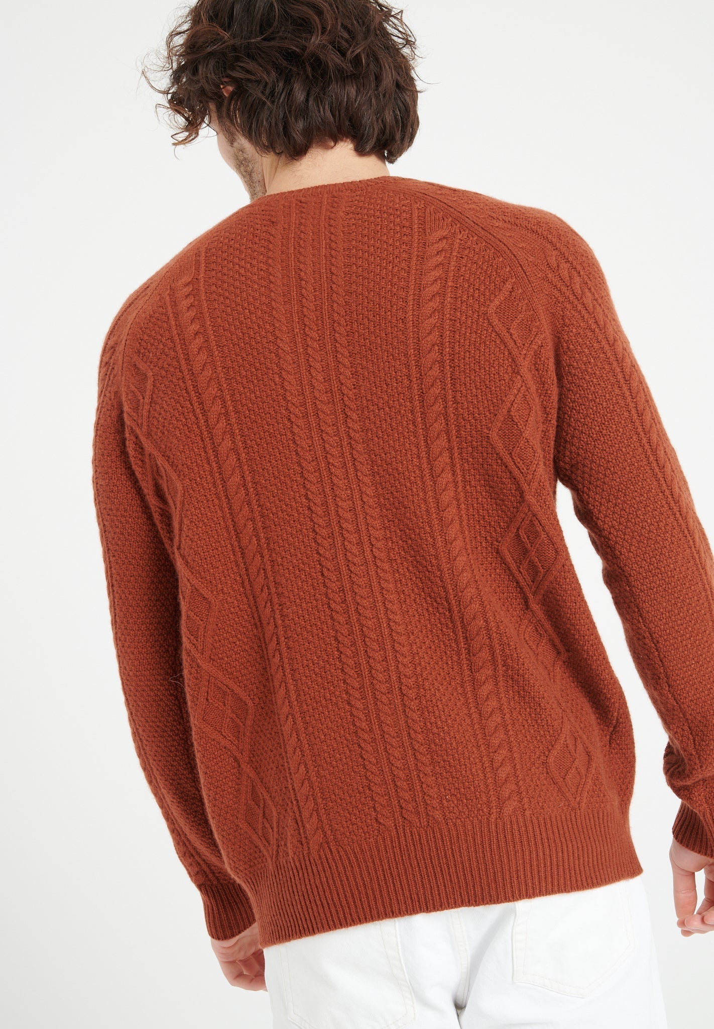 Cashmere 6 - thread - count terracotta cable - knit round - neck sweater - Tuesday Morning - Sweaters & Hoodies