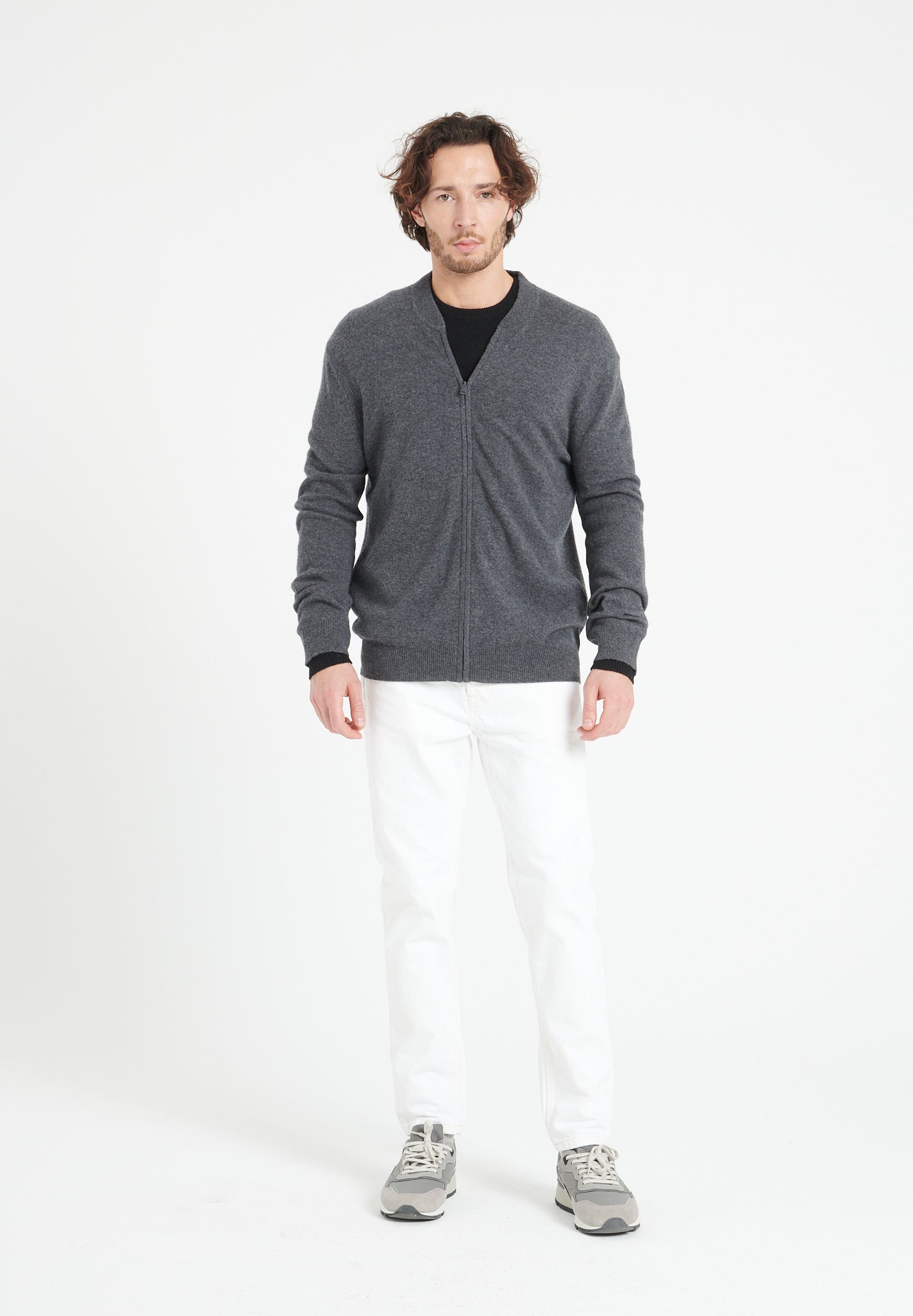 Cashmere bomber neck cardigan in anthracite grey - Tuesday Morning - Sweaters & Hoodies