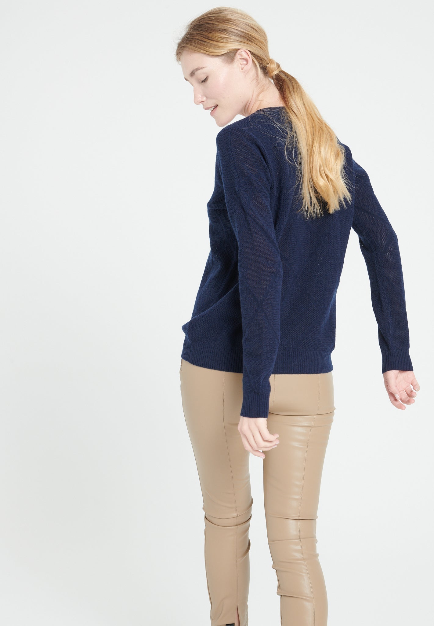 Cashmere V - neck pointelle sweater navy blue - Tuesday Morning - Sweaters & Hoodies