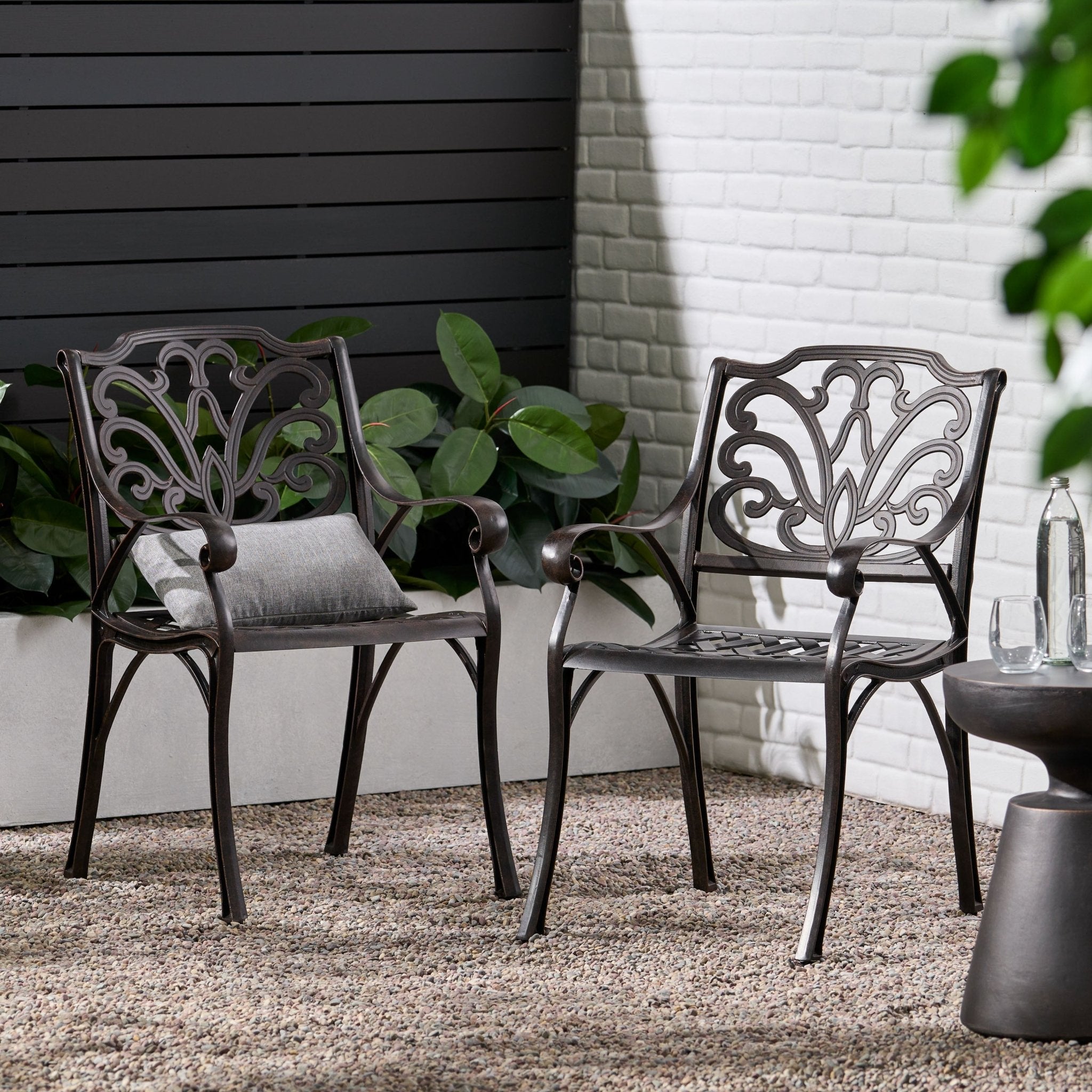 Cast Aluminum Outdoor Dining Chairs Set of 2 Perfect for Patio in Bronze - Tuesday Morning - Outdoor Furniture Sets