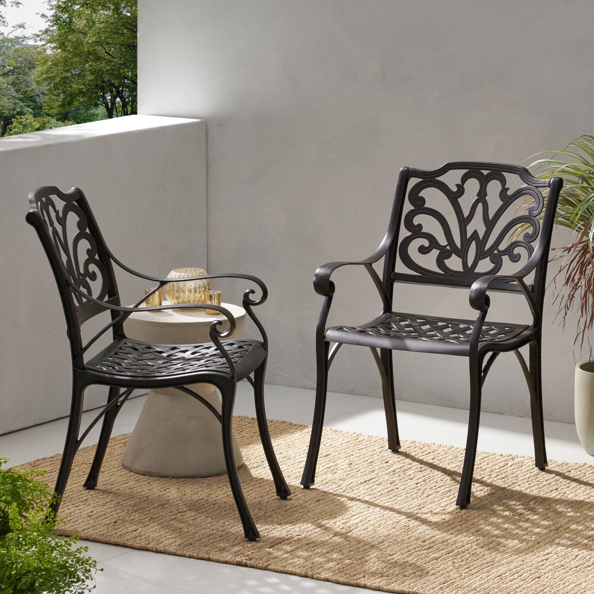 Cast Aluminum Outdoor Dining Chairs Set of 2 Perfect for Patio in Bronze - Tuesday Morning - Outdoor Furniture Sets