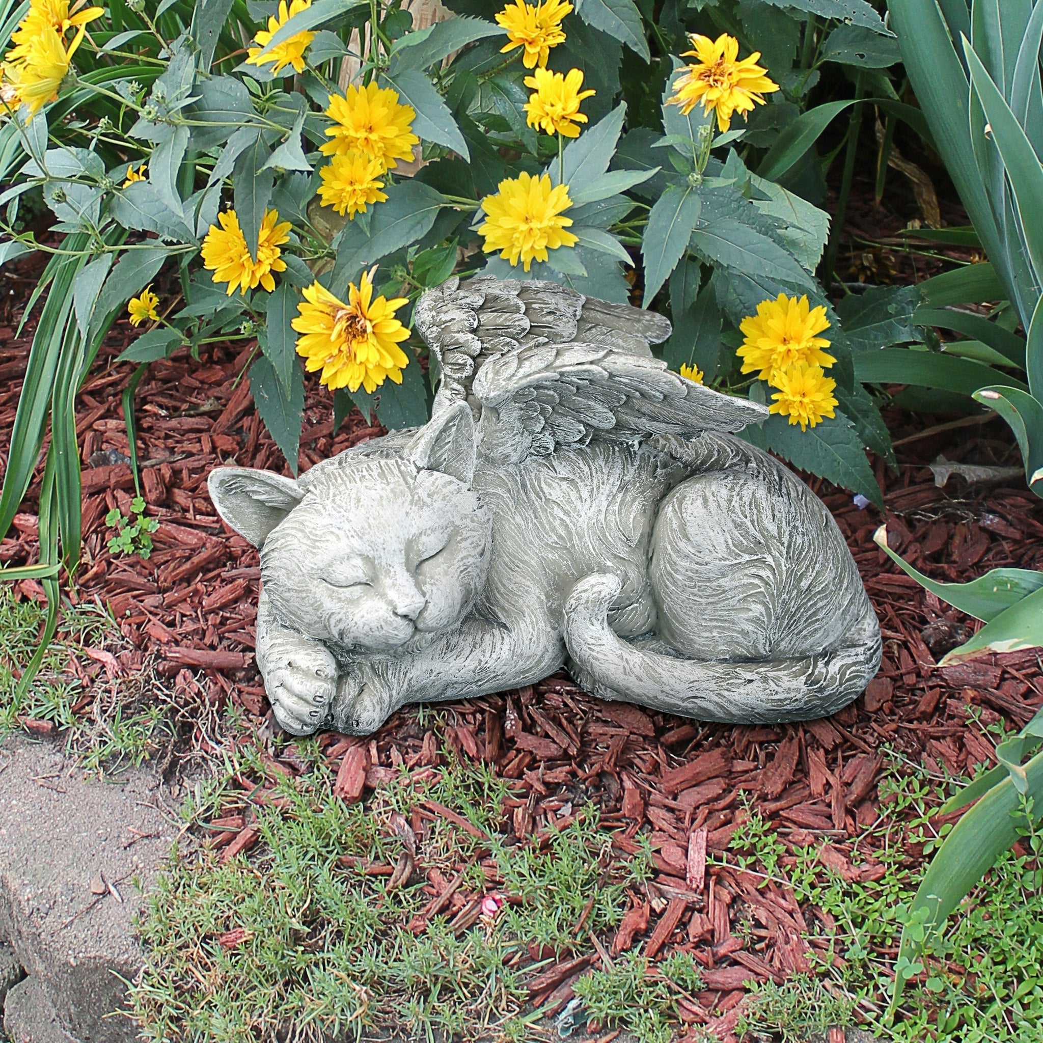 Cat Memorial Angel Pet Statue: Stone - Tuesday Morning - Statues & Sculptures