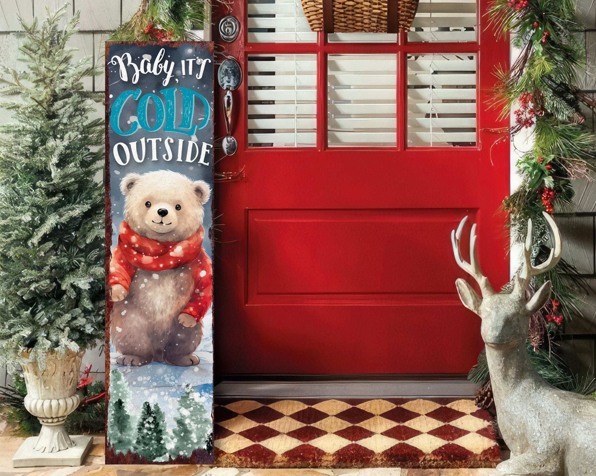 Celebrate Christmas with a 36in Baby Bear Merry Christmas Wooden Porch Sign - Tuesday Morning - Wall Signs