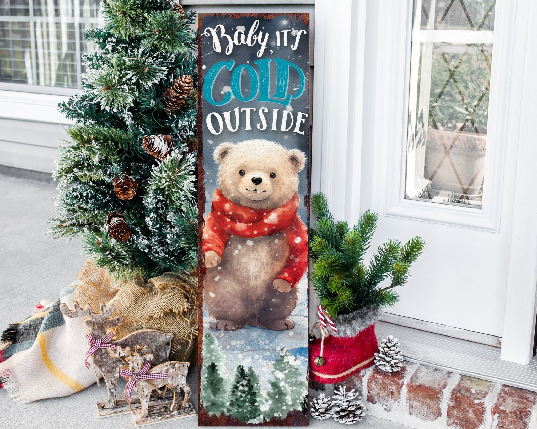 Celebrate Christmas with a 36in Baby Bear Merry Christmas Wooden Porch Sign - Tuesday Morning - Wall Signs