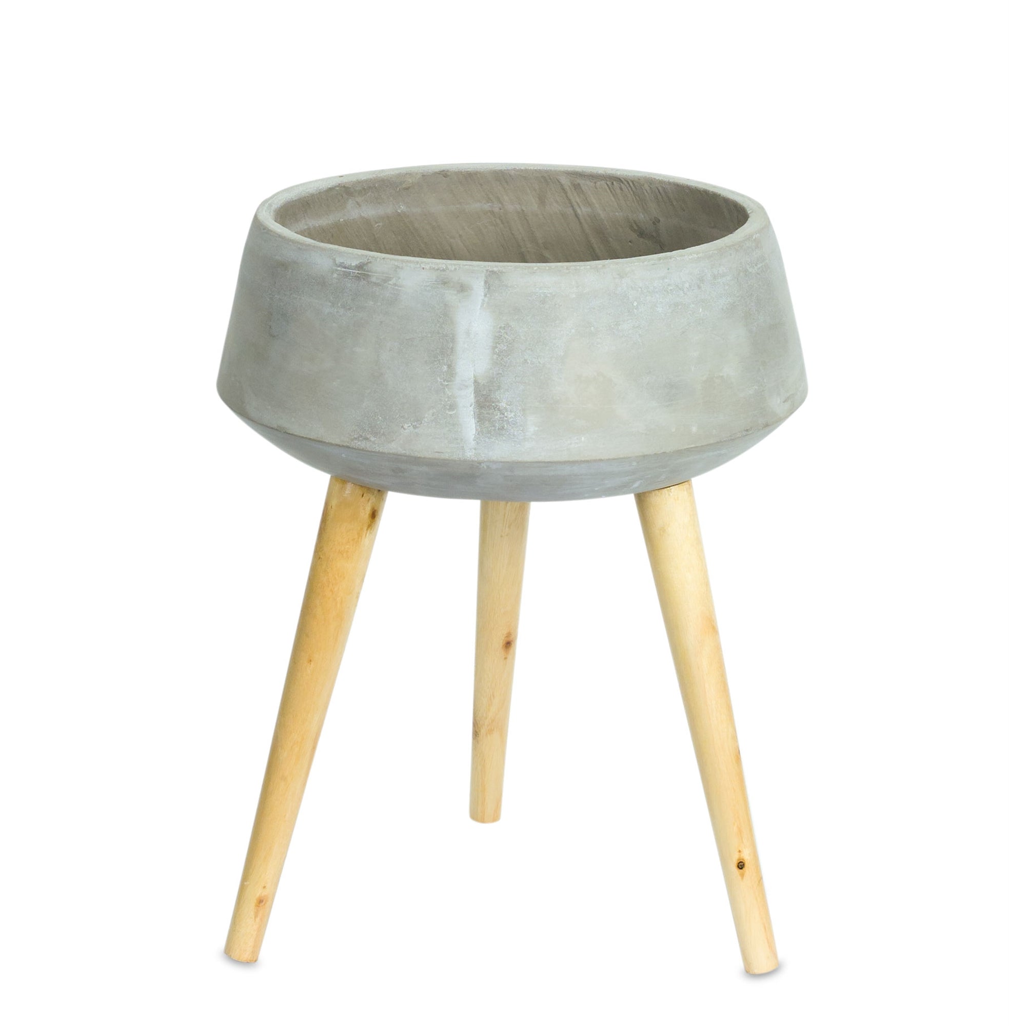 Cement Bowl Planter with Wood Legs 17.5