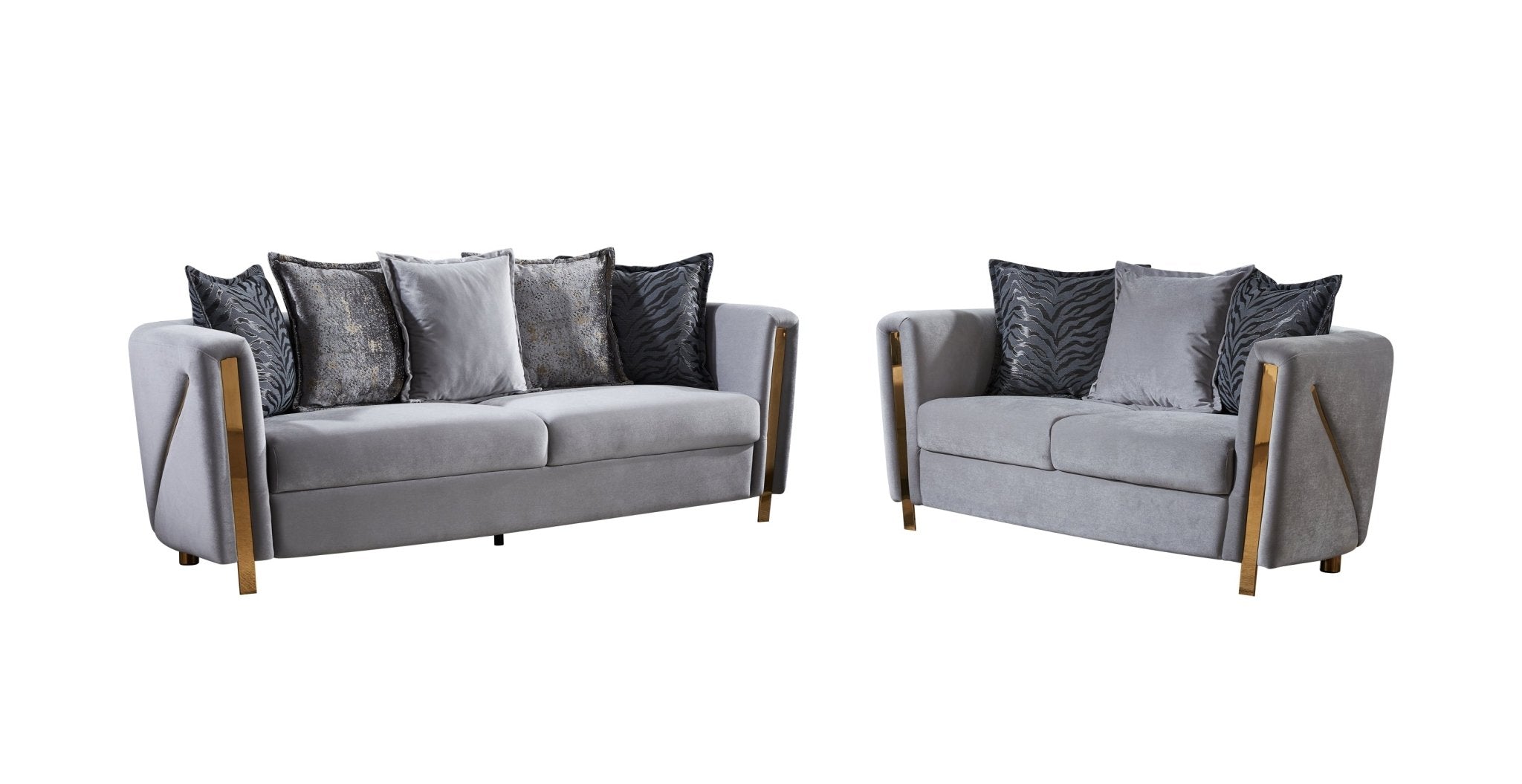 Chanelle Thick Velvet Fabric Upholstered 2Pc Living Room Set Made With Wood in Gray - Tuesday Morning - Beds & Bed Frames