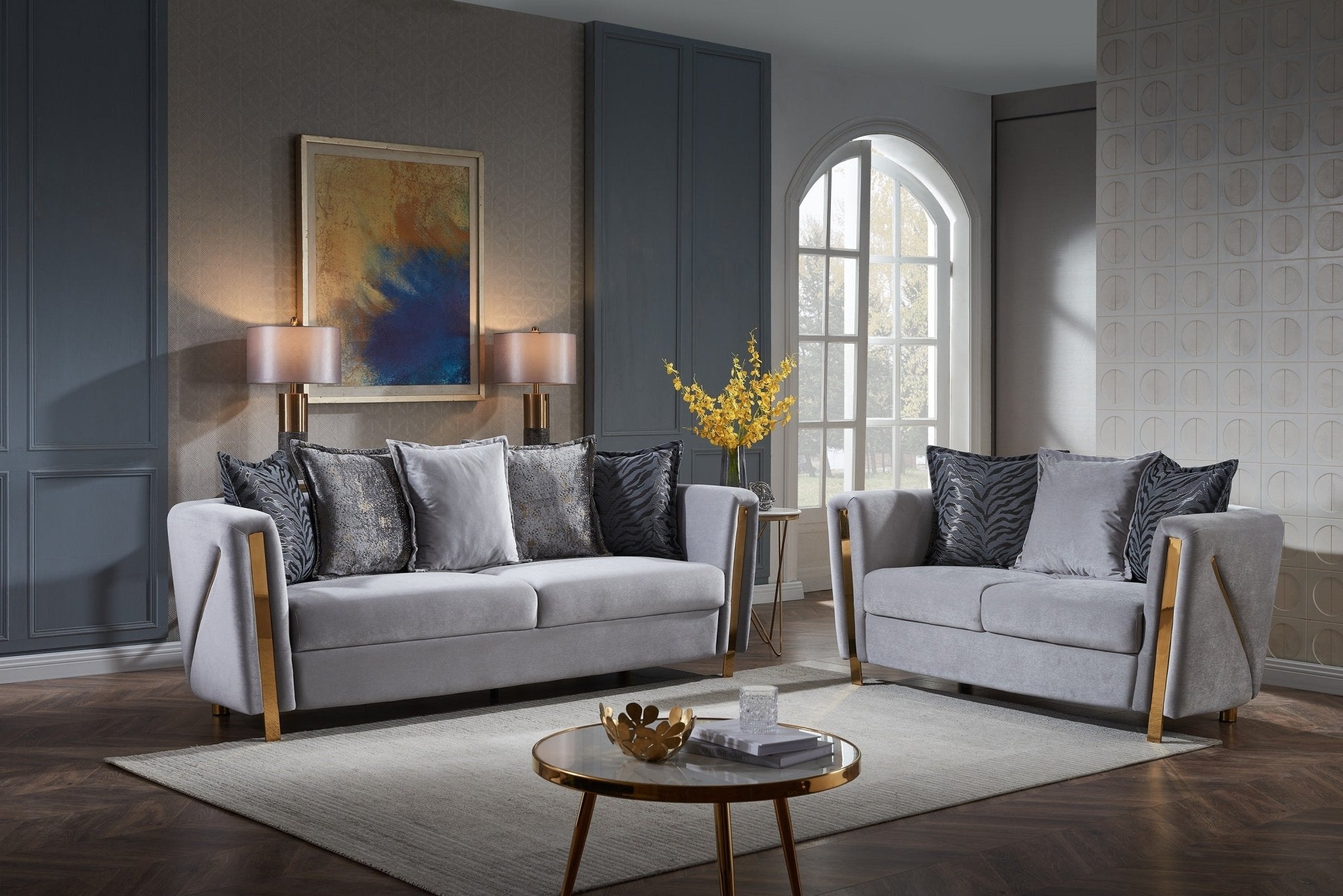 Chanelle Thick Velvet Fabric Upholstered 2Pc Living Room Set Made With Wood in Gray - Tuesday Morning - Beds & Bed Frames