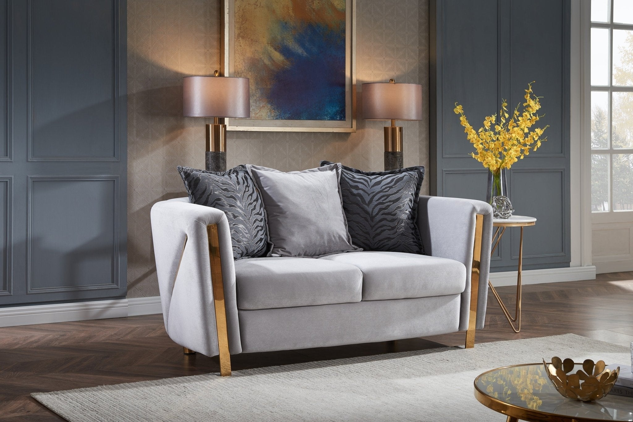 Chanelle Thick Velvet Fabric Upholstered Loveseat Made With Wood in Gray - Tuesday Morning - Sofas & Sectionals