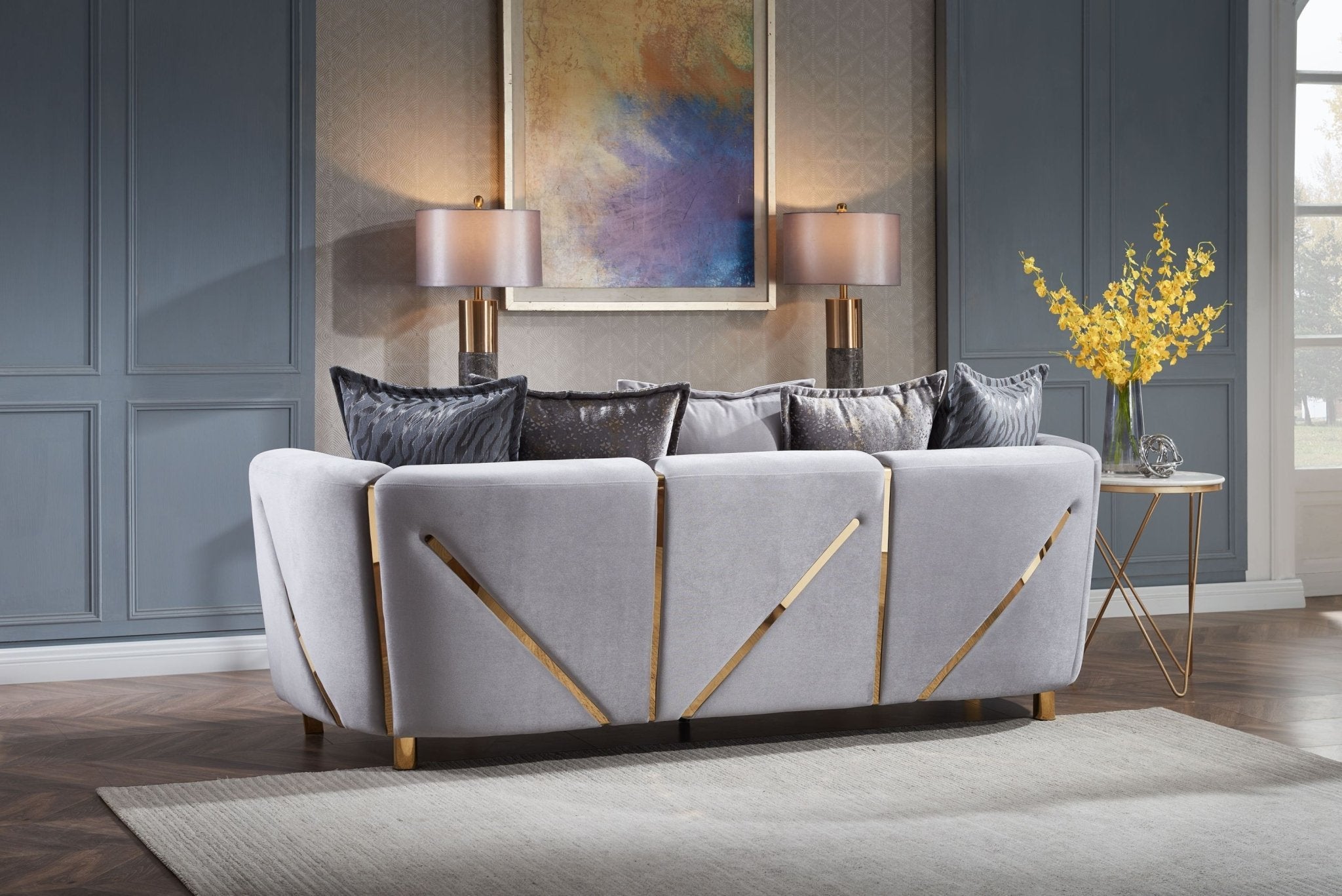 Chanelle Thick Velvet Fabric Upholstered Sofa Made With Wood in Gray - Tuesday Morning - Sofas & Sectionals