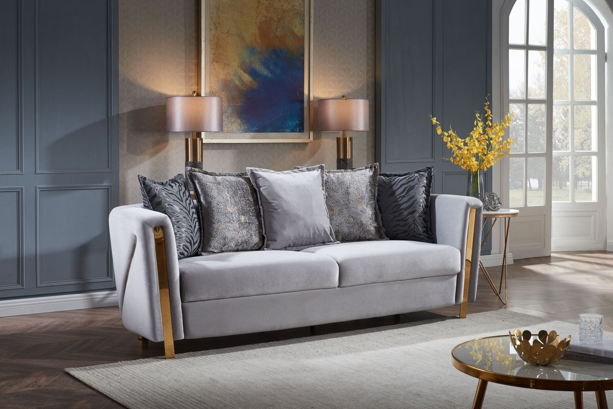 Chanelle Thick Velvet Fabric Upholstered Sofa Made With Wood in Gray - Tuesday Morning - Sofas & Sectionals