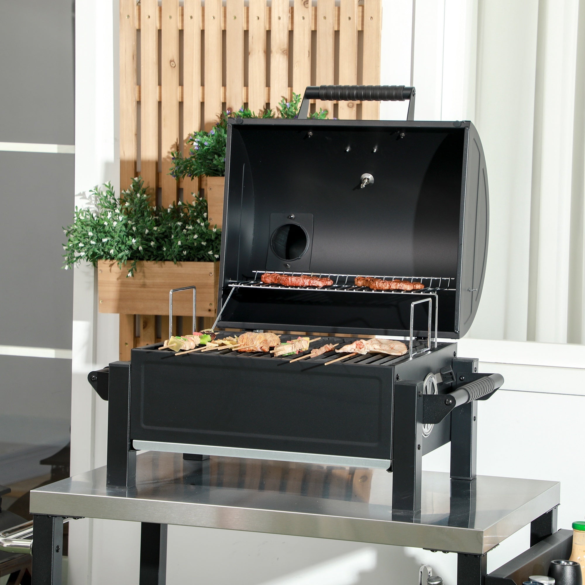 Charcoal BBQ Grill with 235 sq.in. Cooking Area, Black - Tuesday Morning - Fire Pits