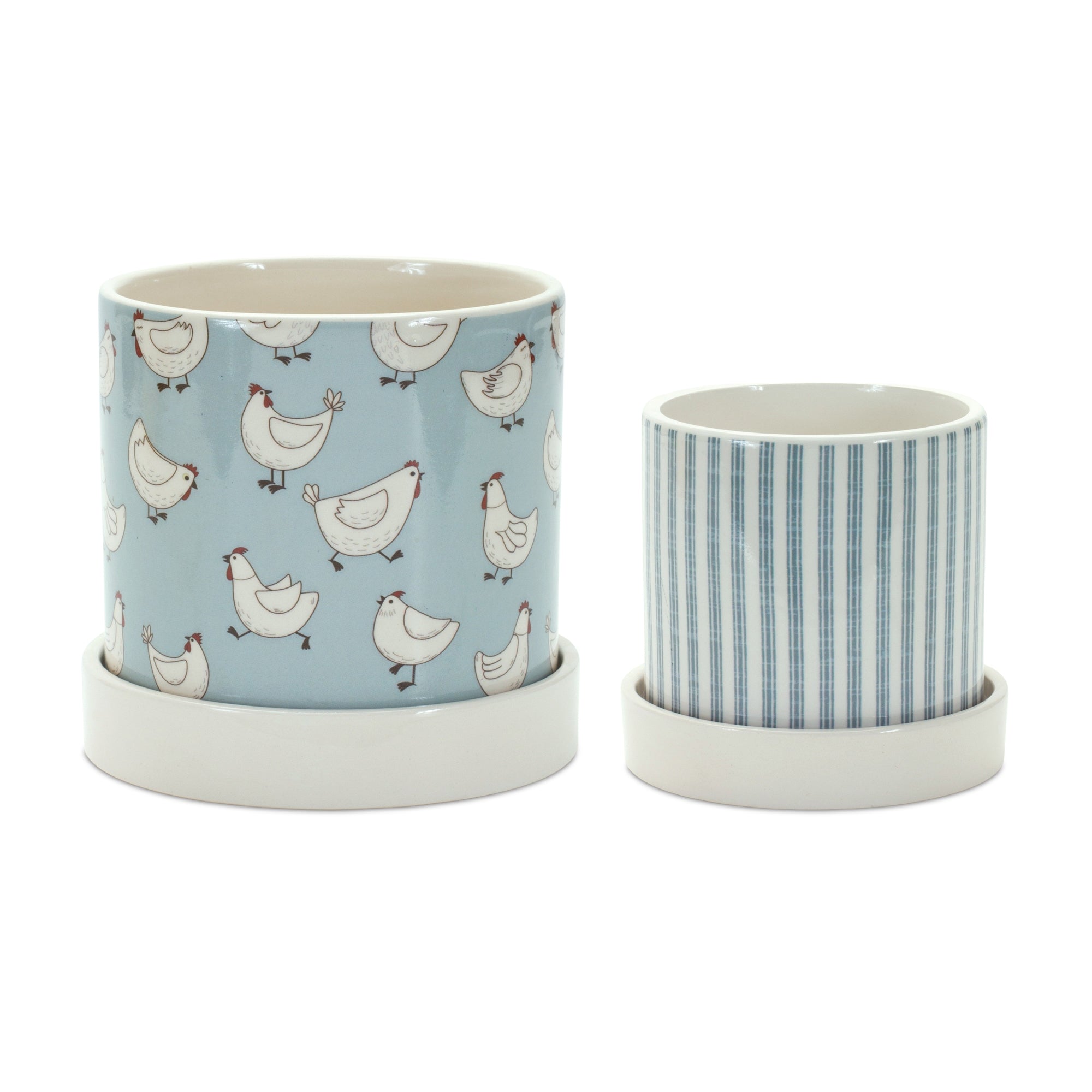 Chicken Pattern Planter with Plate (Set of 2) - Tuesday Morning - Pots & Planters