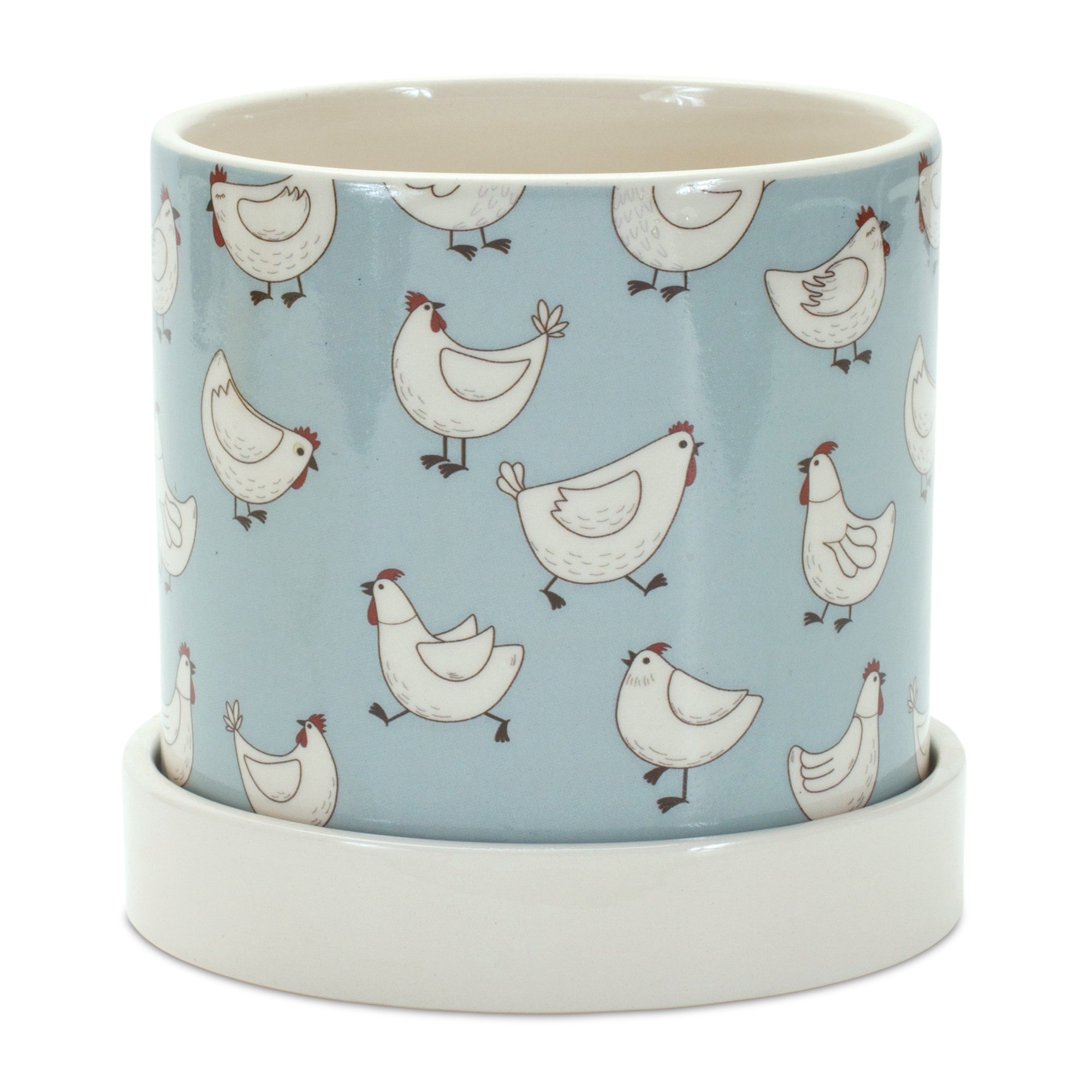 Chicken Pattern Planter with Plate (Set of 2) - Tuesday Morning - Pots & Planters