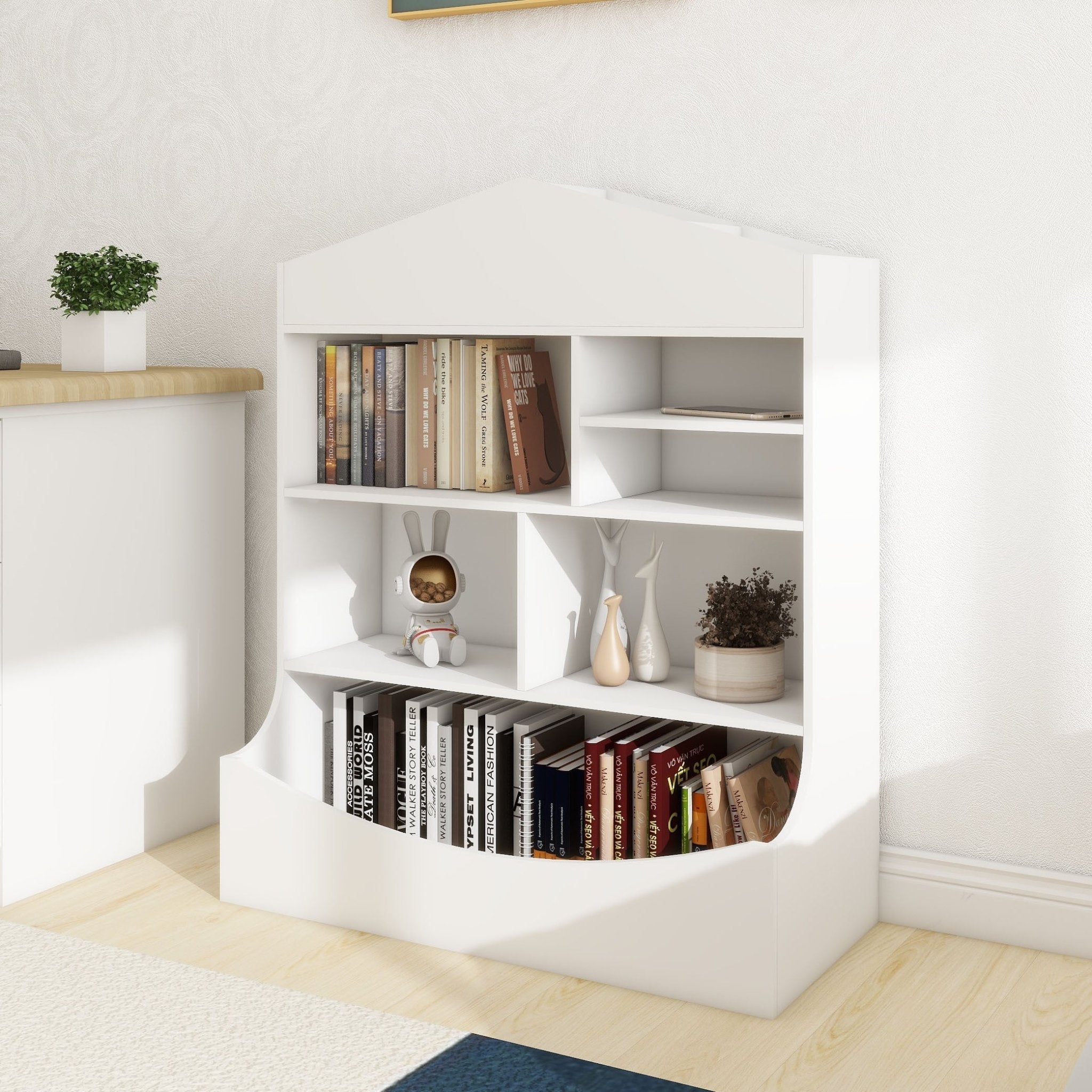 Children's Multi - Functional 7 Shelf Bookcase, Storage Display, Rack, Organizer, White,14.37