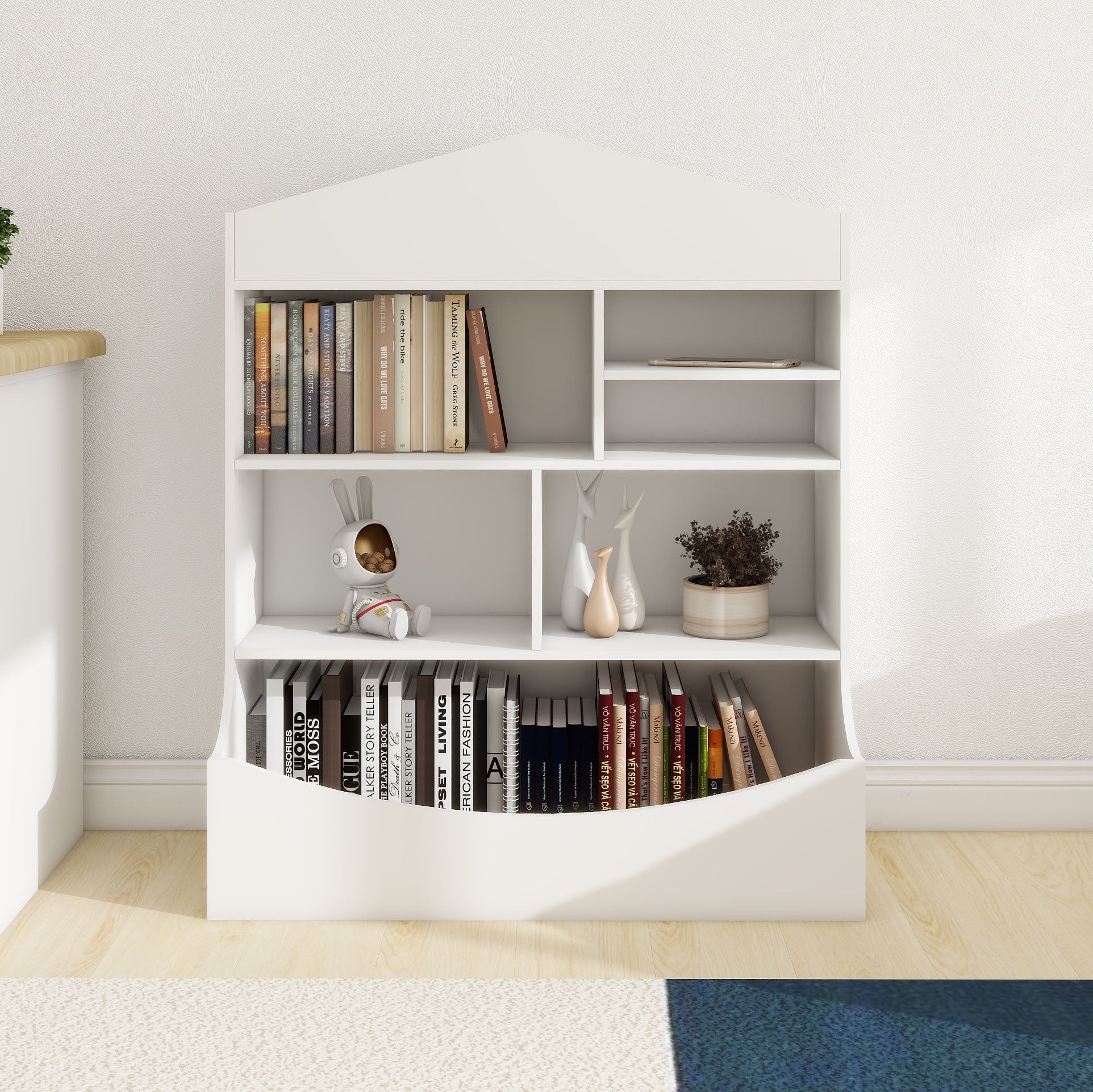 Children's Multi - Functional 7 Shelf Bookcase, Storage Display, Rack, Organizer, White,14.37