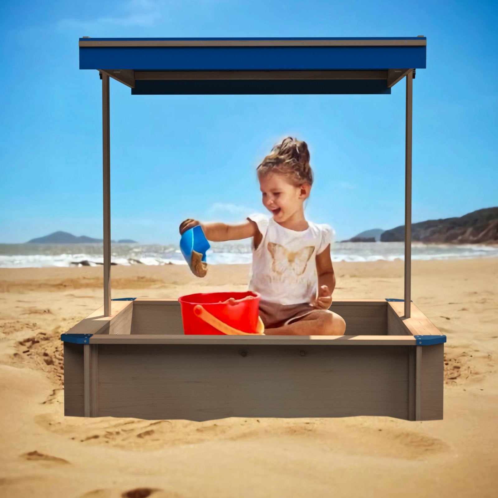 Children's Wooden Sandbox with Adjustable Canopy - Tuesday Morning - Toys & Games