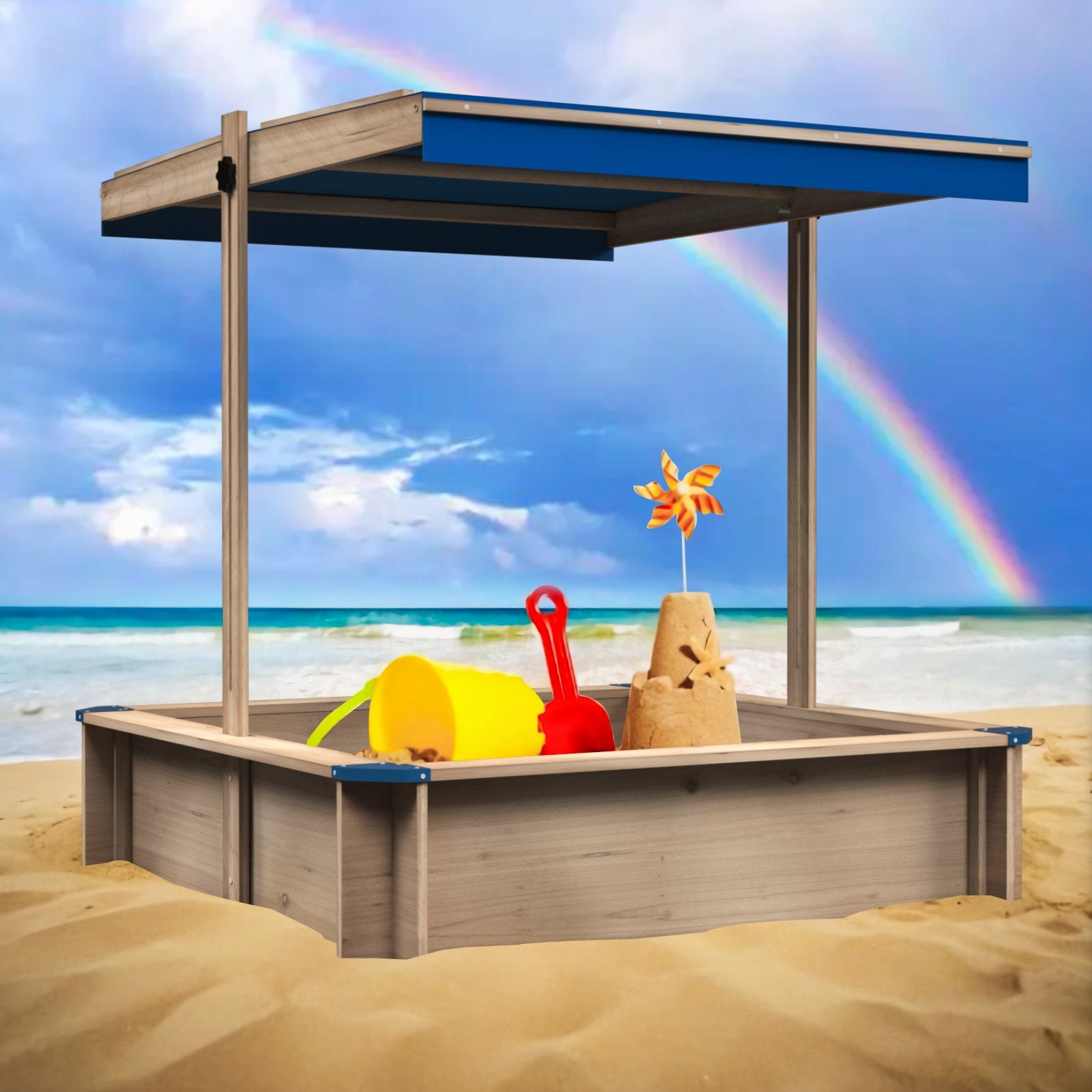 Children's Wooden Sandbox with Adjustable Canopy - Tuesday Morning - Toys & Games