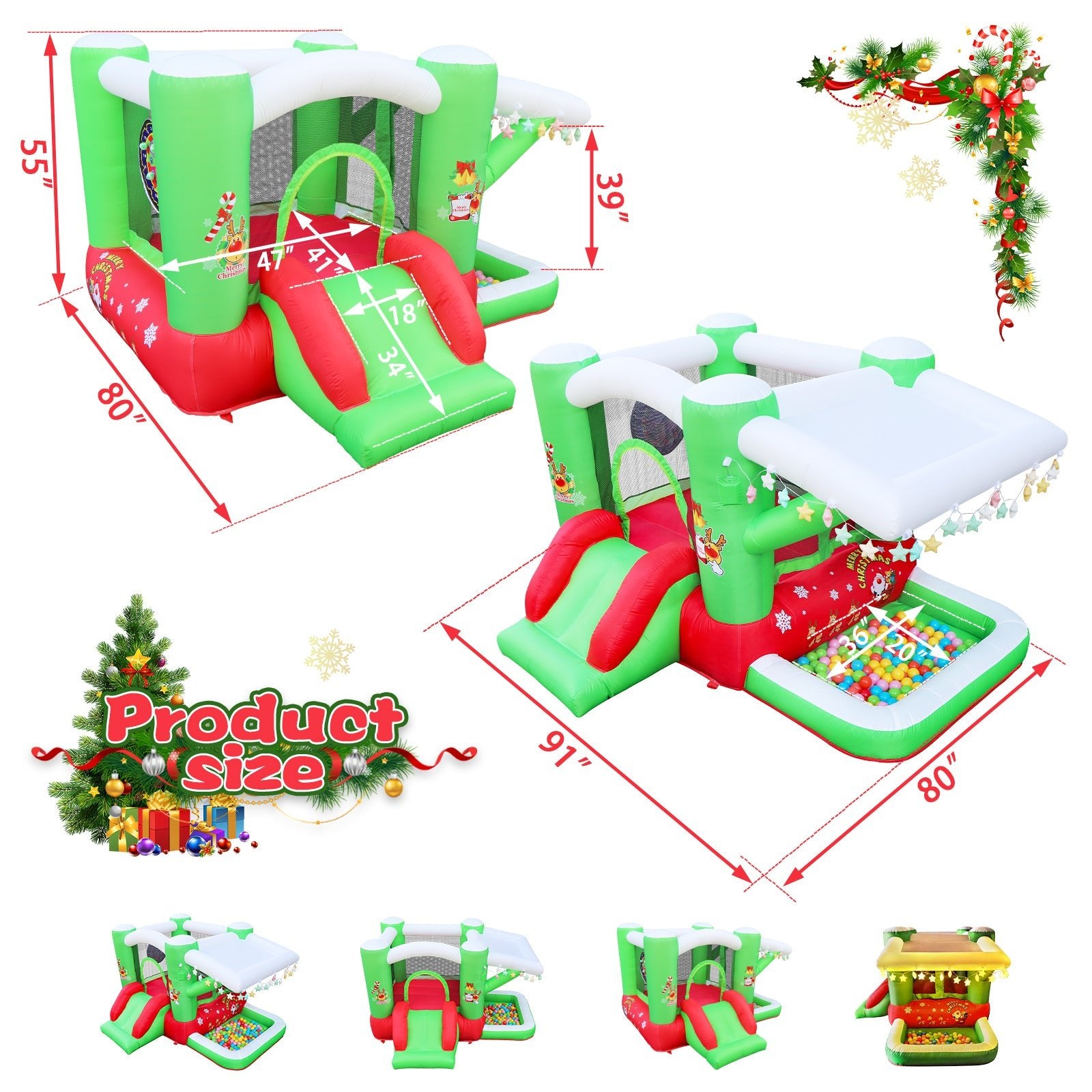 Christmas Jump 'n Slide Inflatable Bouncer for Kids Complete Setup with Blower - 80