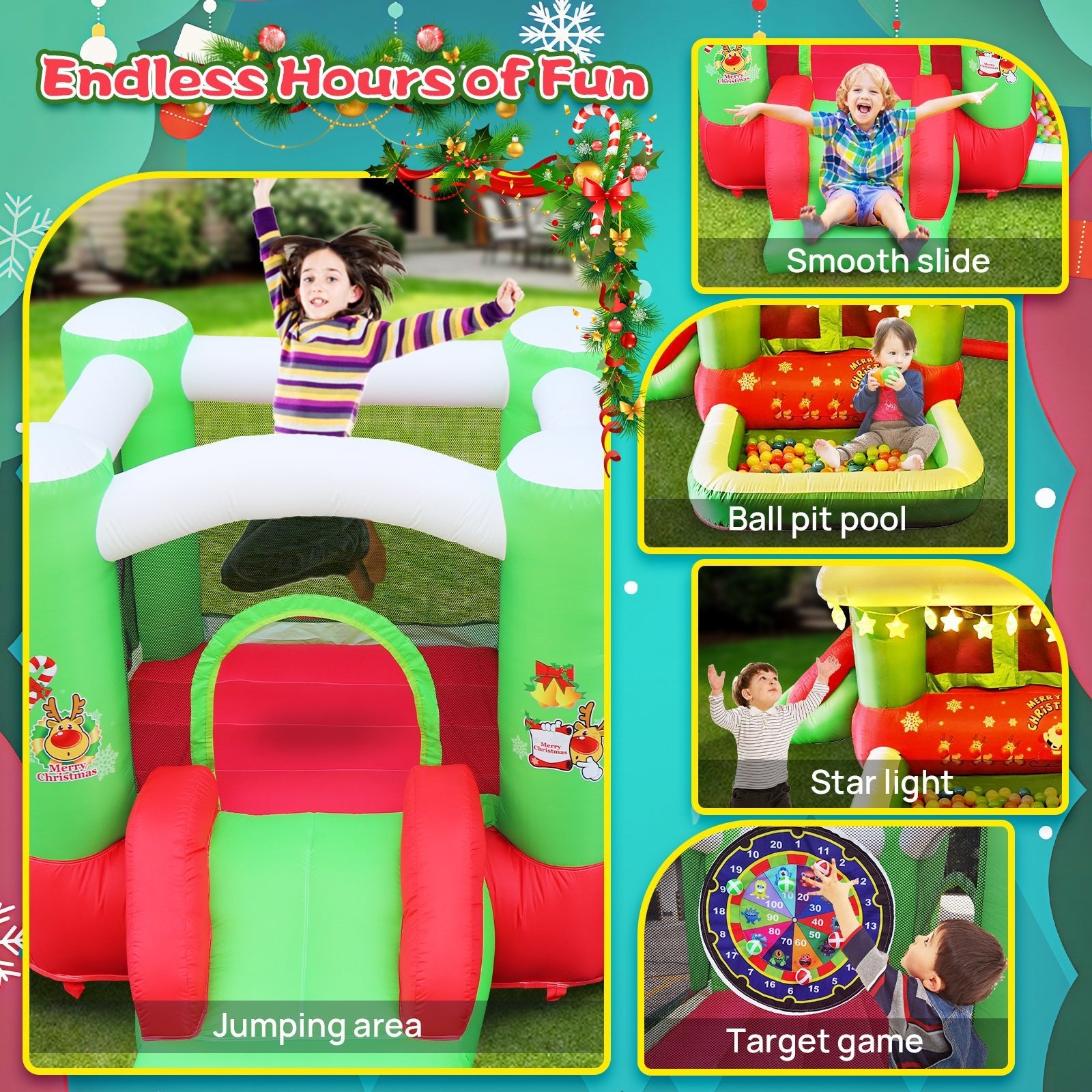 Christmas Jump 'n Slide Inflatable Bouncer for Kids Complete Setup with Blower - 80