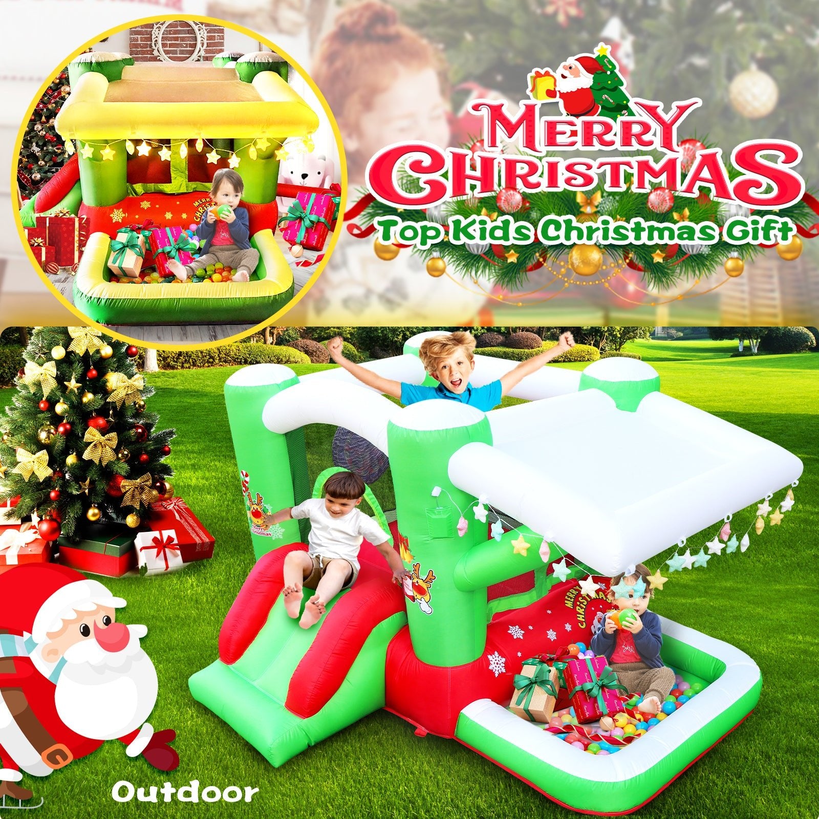 Christmas Jump 'n Slide Inflatable Bouncer for Kids Complete Setup with Blower - 80