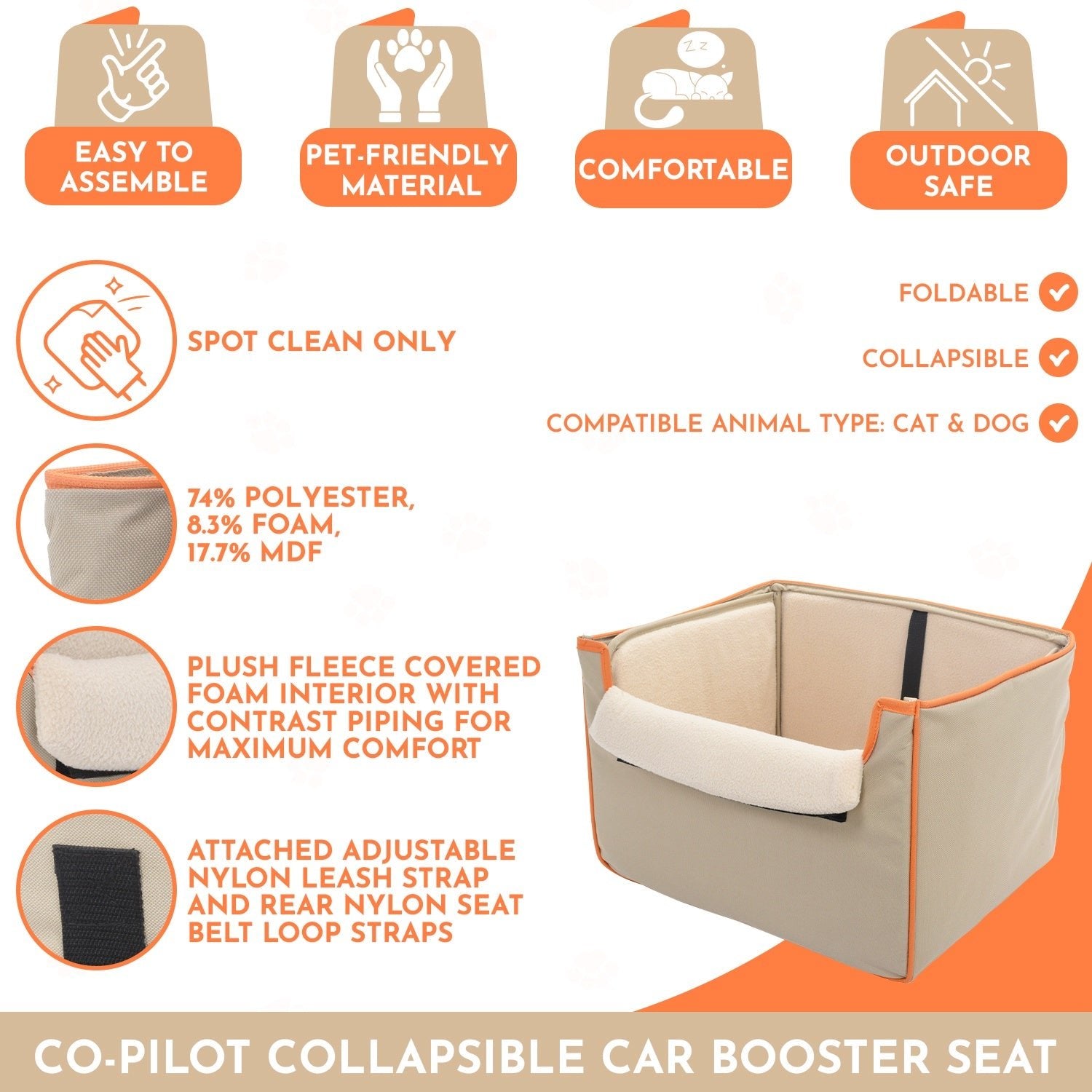 Co - Pilot Pet Car Seat - Collapsible and Foldable Booster Car Seats for Small Sized Dogs - Tuesday Morning - Pet Supplies