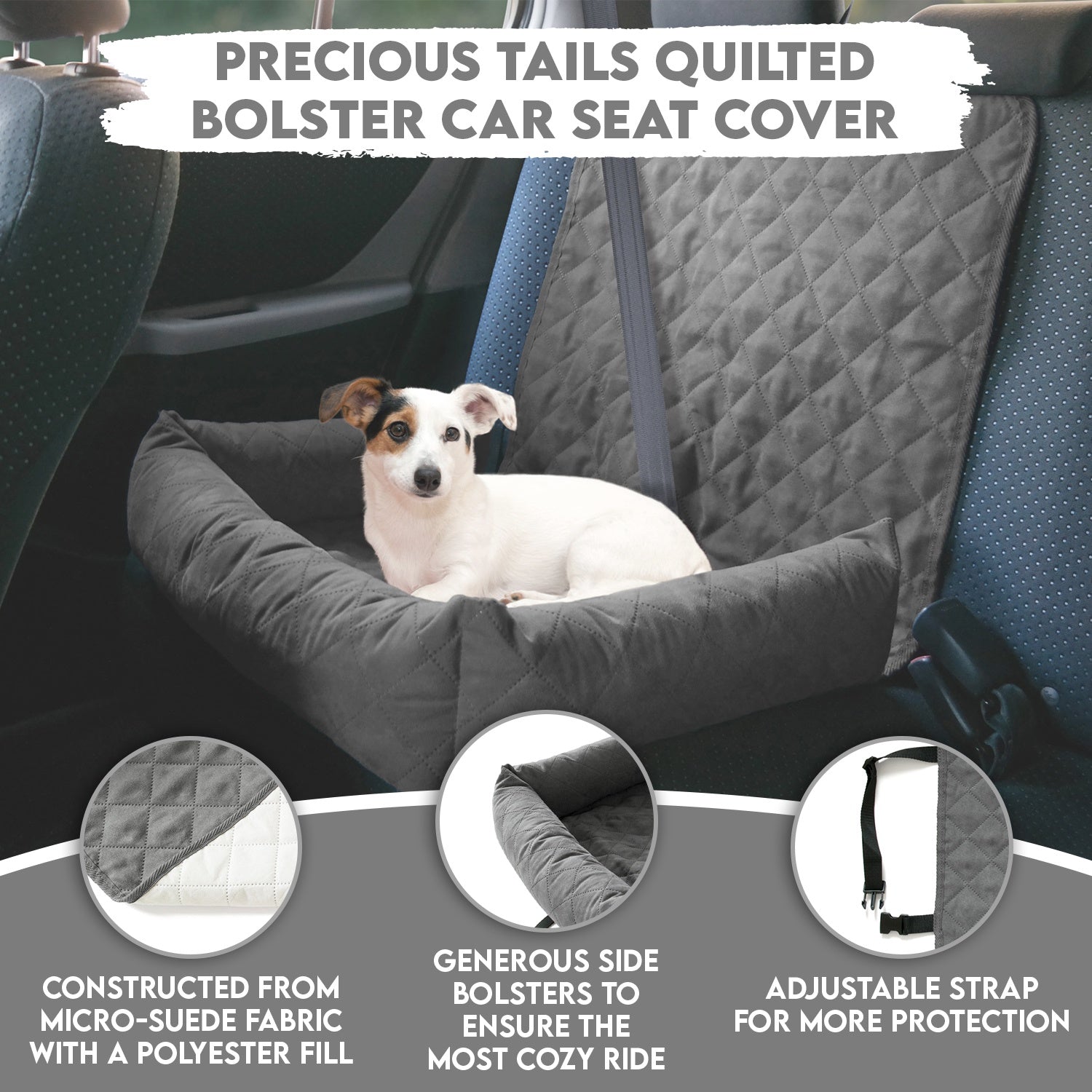 Co - Pilot Quilted Bolster Car Seat Cover for Pet - Travel Dog Bed for Back Seat, Detachable and Comfortable - Tuesday Morning - Pet Supplies