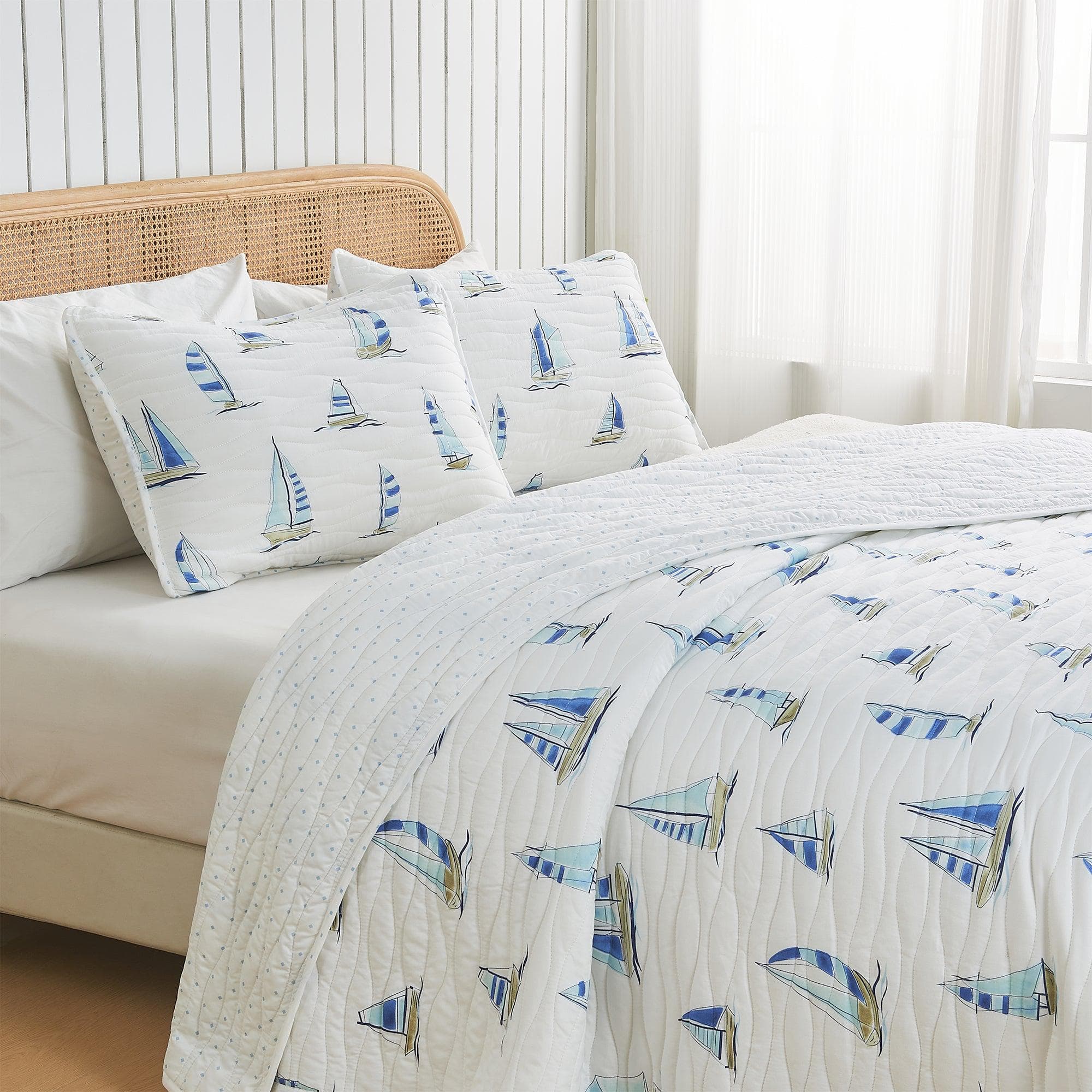 Coastal Blue Sailboat Quilt Set - Marzano Collection - Tuesday Morning - Quilts & Comforters