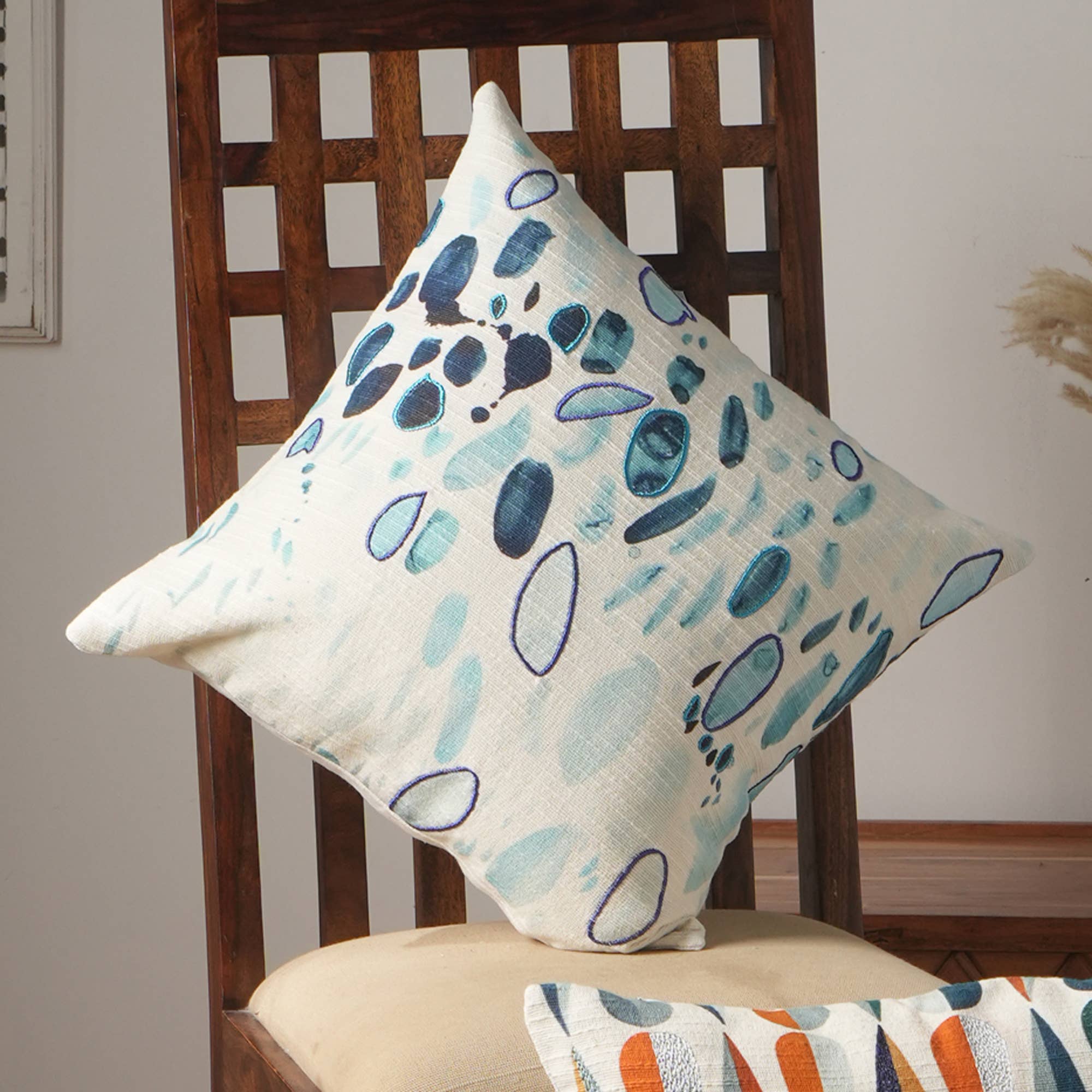 Coastal Droplets Printed & Embroidered Pillow 18