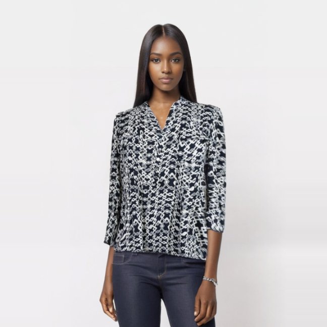 Cocomo Black and Taupe Popover with Pleats - Tuesday Morning - Shirts & Blouses