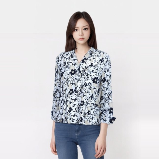 Cocomo Black and White Floral Popover with Pleats - Tuesday Morning - Shirts & Blouses